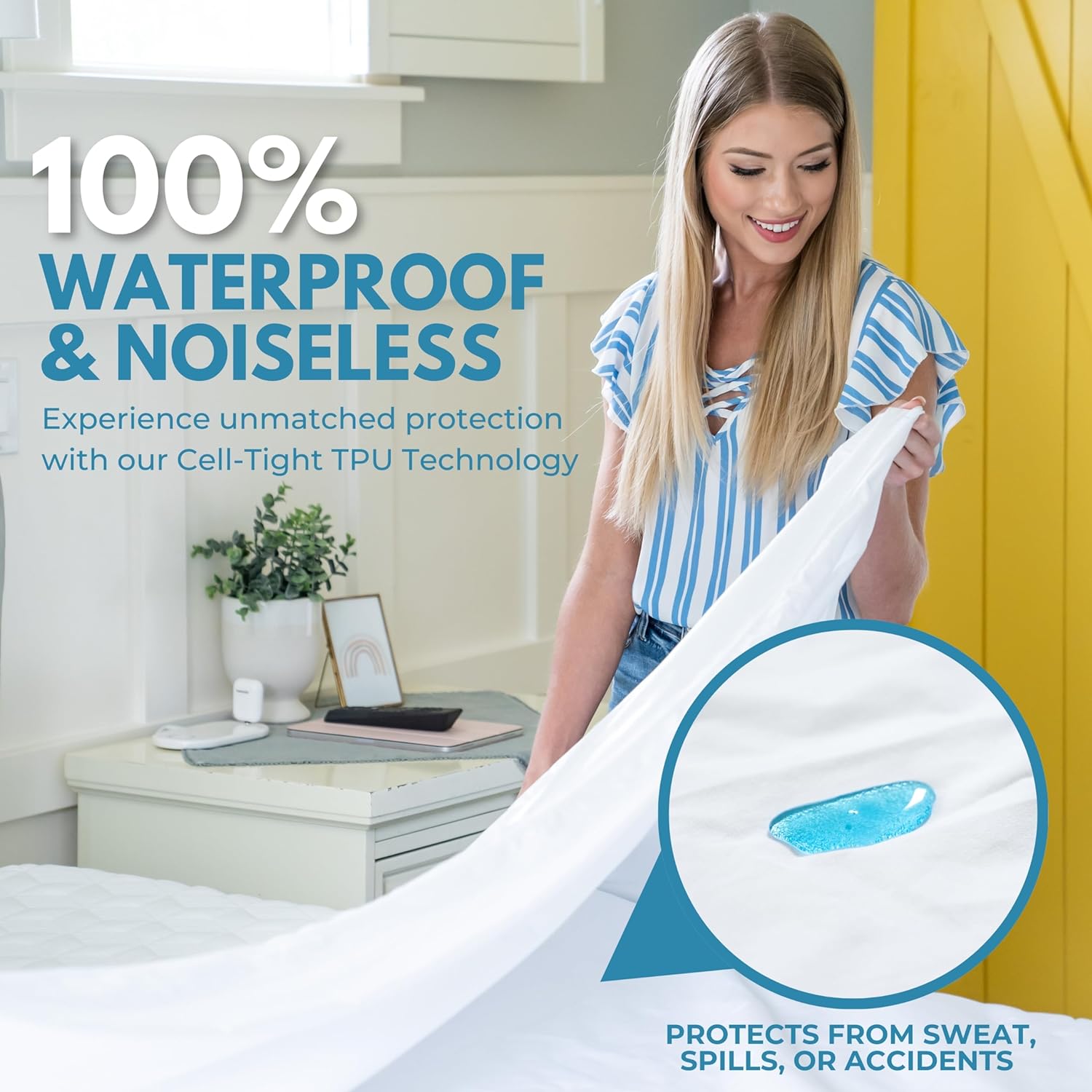 Rest Line - 100% Cotton Waterproof Zippered Mattress Encasement - Queen