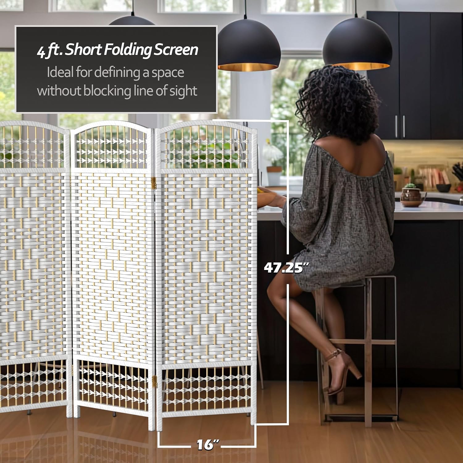 4 ft. Short Fiber Weave Folding Screen - Natural - 4 Panels