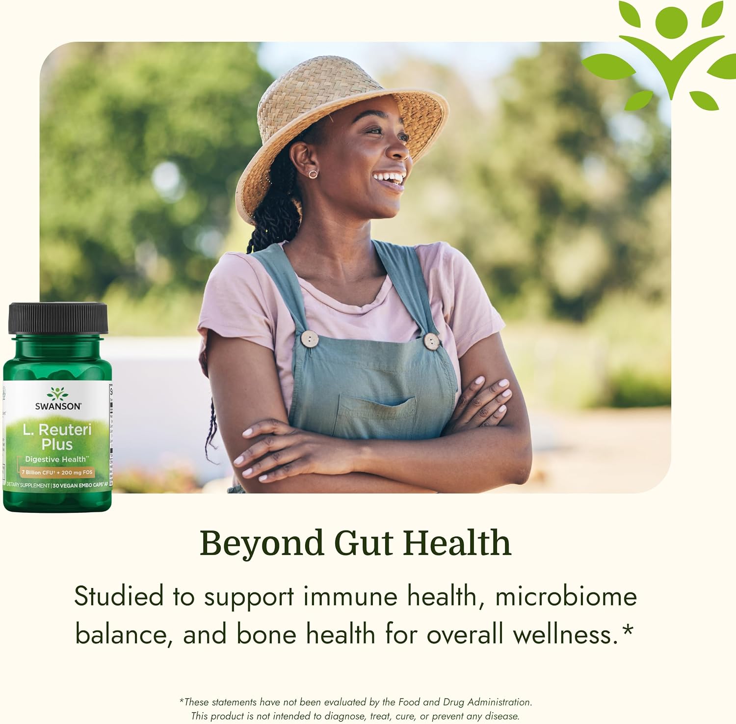 Swanson L. Reuteri Probiotic Plus, 7 Billion CFU, 30 Vegan Capsules | With Lactobacillus Rhamnosus, Acidophilus, and FOS Prebiotic for Gut-Health-Conscious Adults, Full-Spectrum Support