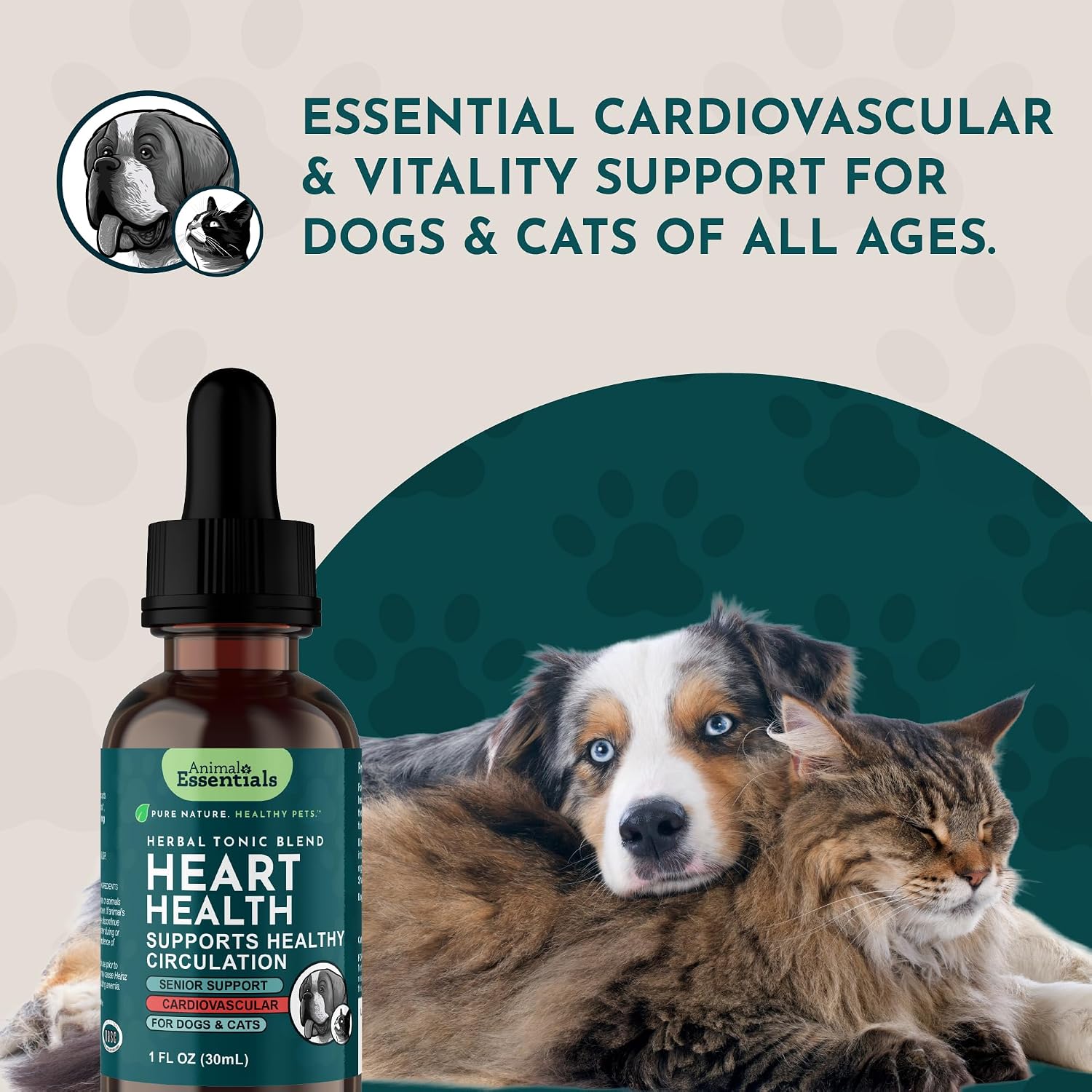 Heart Health for Dogs & Cats - Cardiovascular Support Supplement, Healthy Heart, Organic Hawthorn Berry, Herbal Tincture - 2 Fl Oz