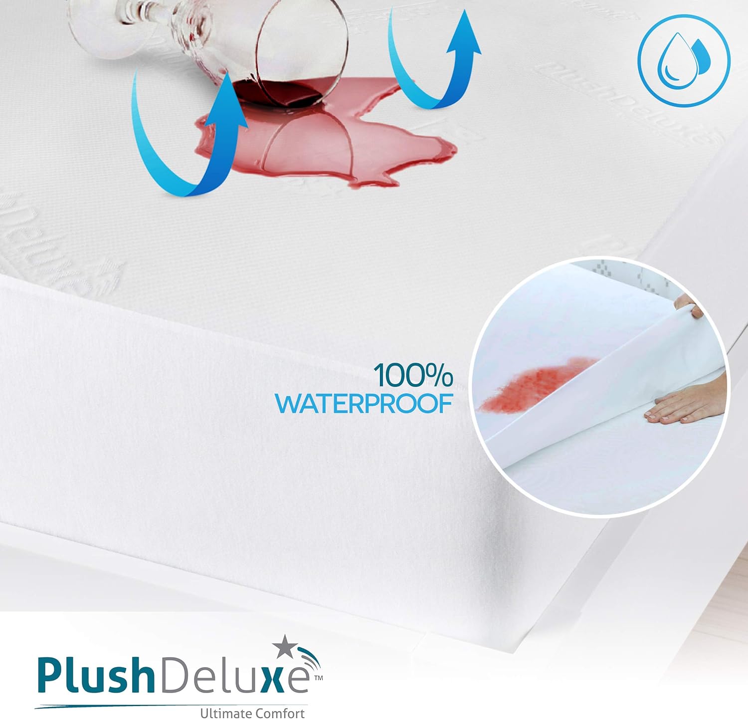 PlushDeluxe Bamboo Waterproof Mattress Protector, Queen Size, Ultra Soft