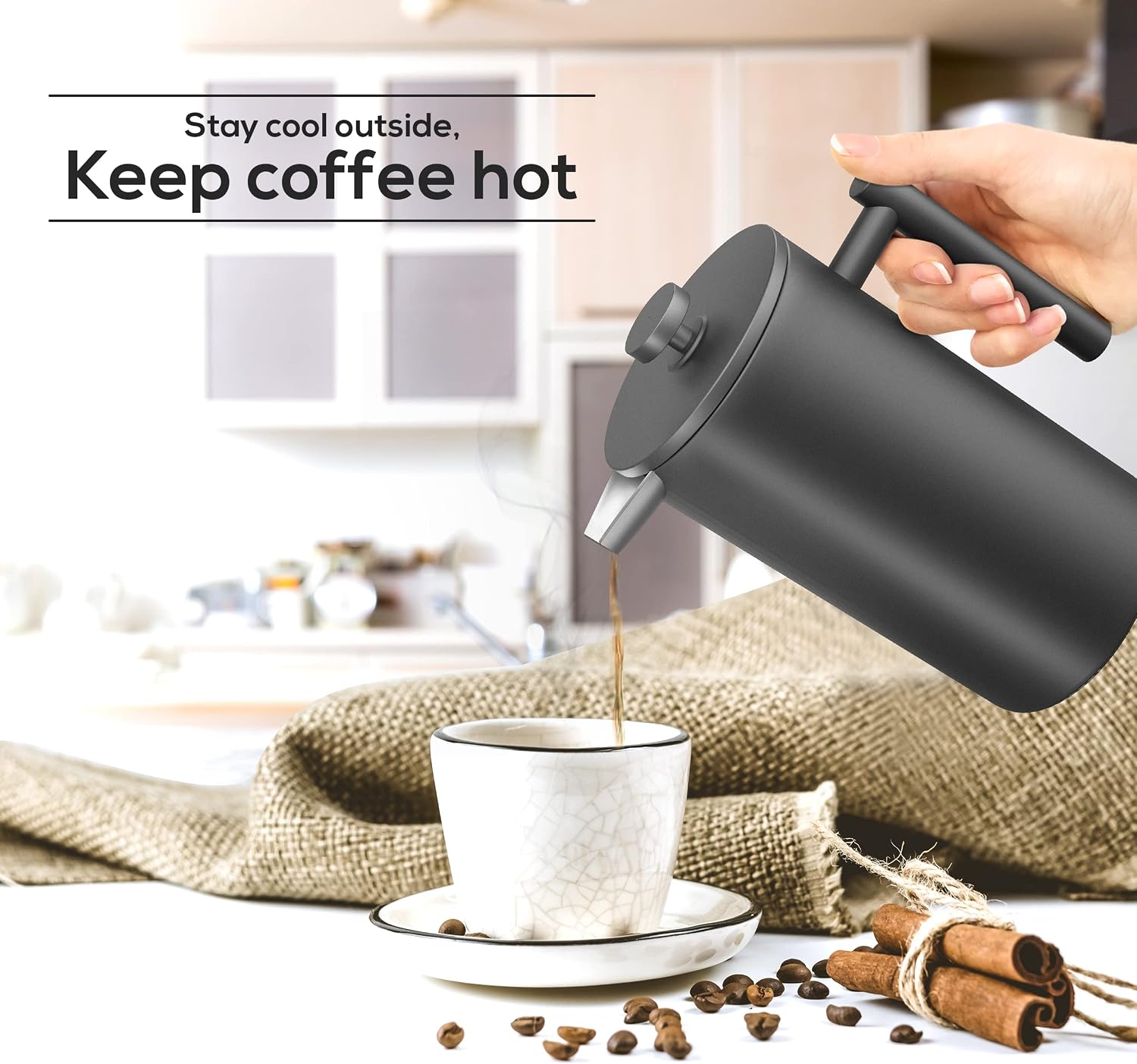 Utopia Kitchen 304 Grade Stainless Steel French Press 34 Oz, Silver | Double Wall Insulated Coffee Press with 4-Level Filtration System, Include 2 Extra Filters, Rust-Free, Dishwasher Safe