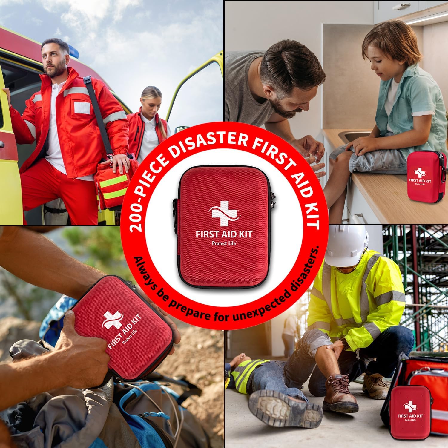 Protect Life Travel First Aid Kit for Car - Small Mini Emergency Kit, 100 Piece Waterproof First Aid Kit for Home, Camping, Boat & Hiking - Includes Emergency Blanket & First Aid Guide
