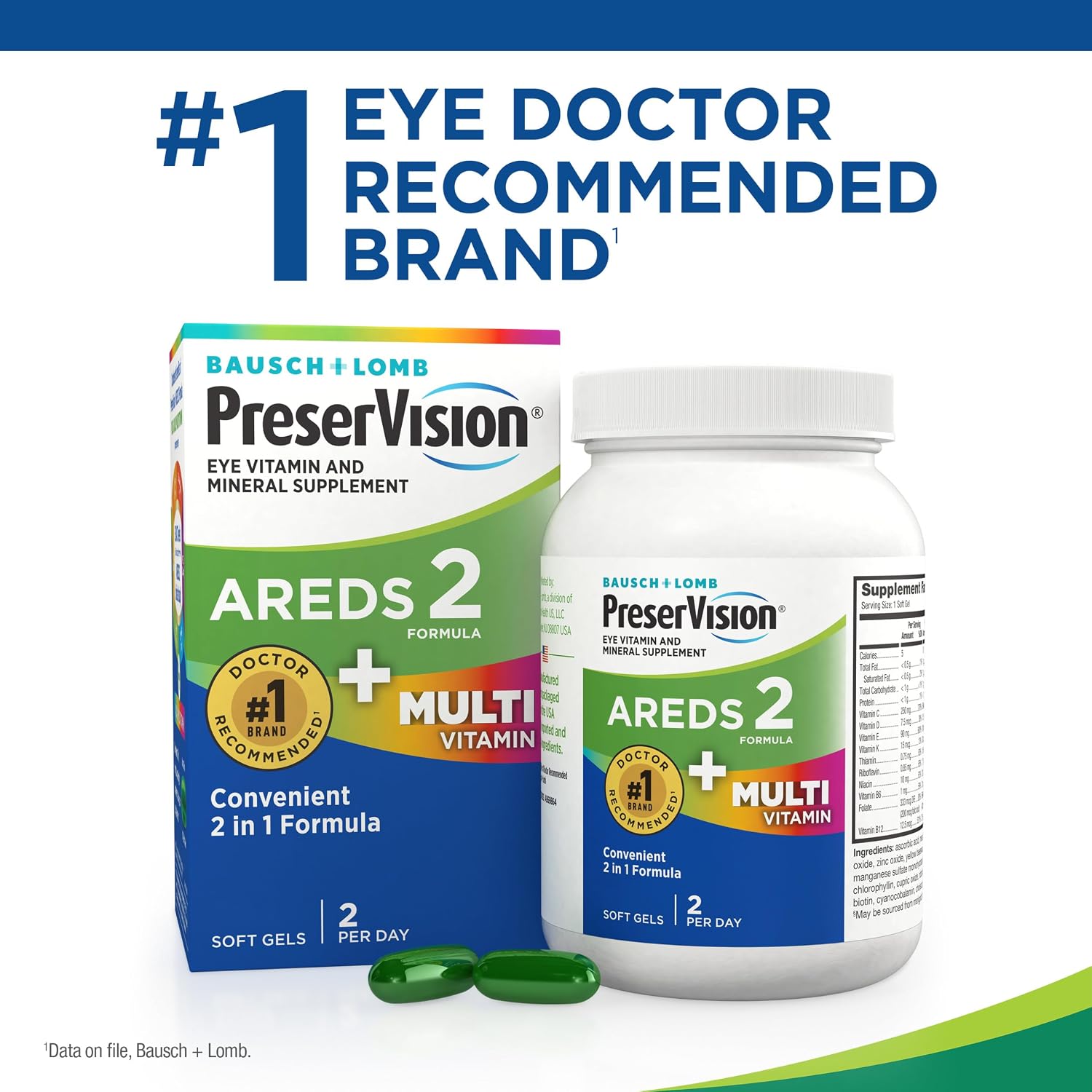 PreserVision AREDS 2 + Multivitamin, #1 Eye Doctor Recommended Brand, 2-in-1 Eye Vitamin with Lutein, Zeaxanthin, Zinc, and Vitamin C, D & E, 100 Softgels