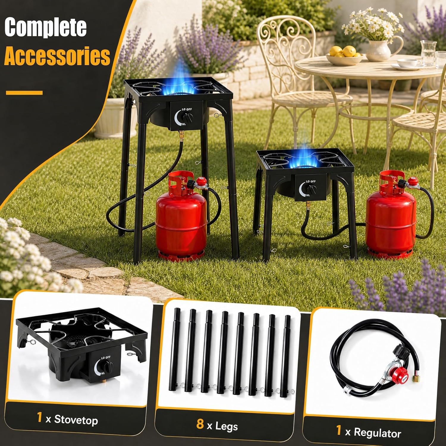 Goplus Outdoor Camping Stove, Dual Burner Propane Gas Cooker