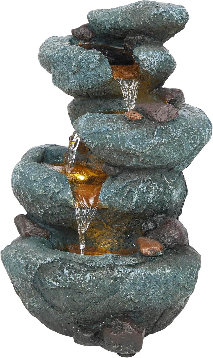 Alpine Corporation 13" Tall Indoor Tabletop Water Fountain, 4 Tier Cascading Water Feature with LED Lights for Home, Office, Living Room, or Zen Decor, Gray