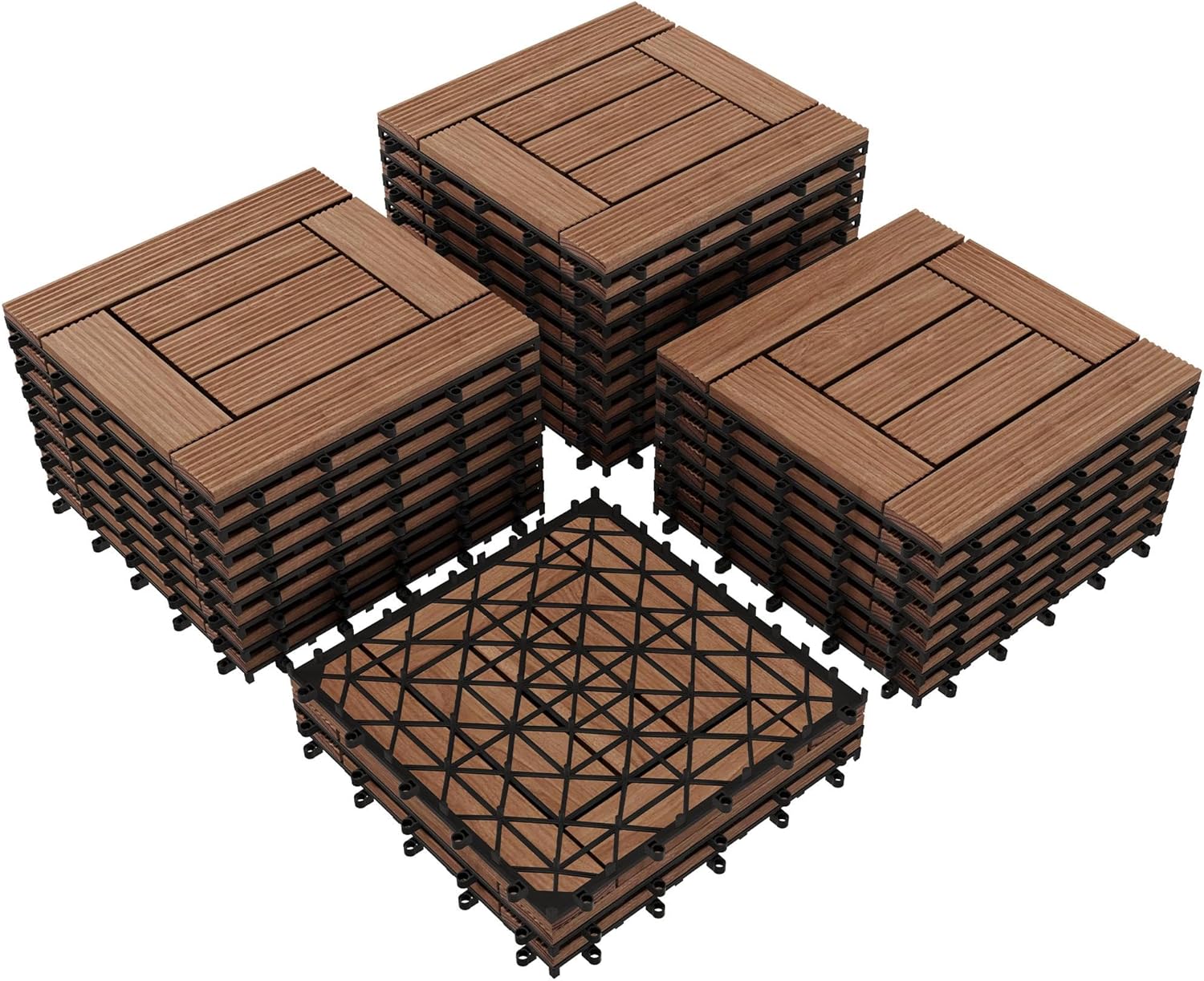 Topeakmart 27PCS Interlocking Deck Tiles 12x12 Patio Flooring, Brown