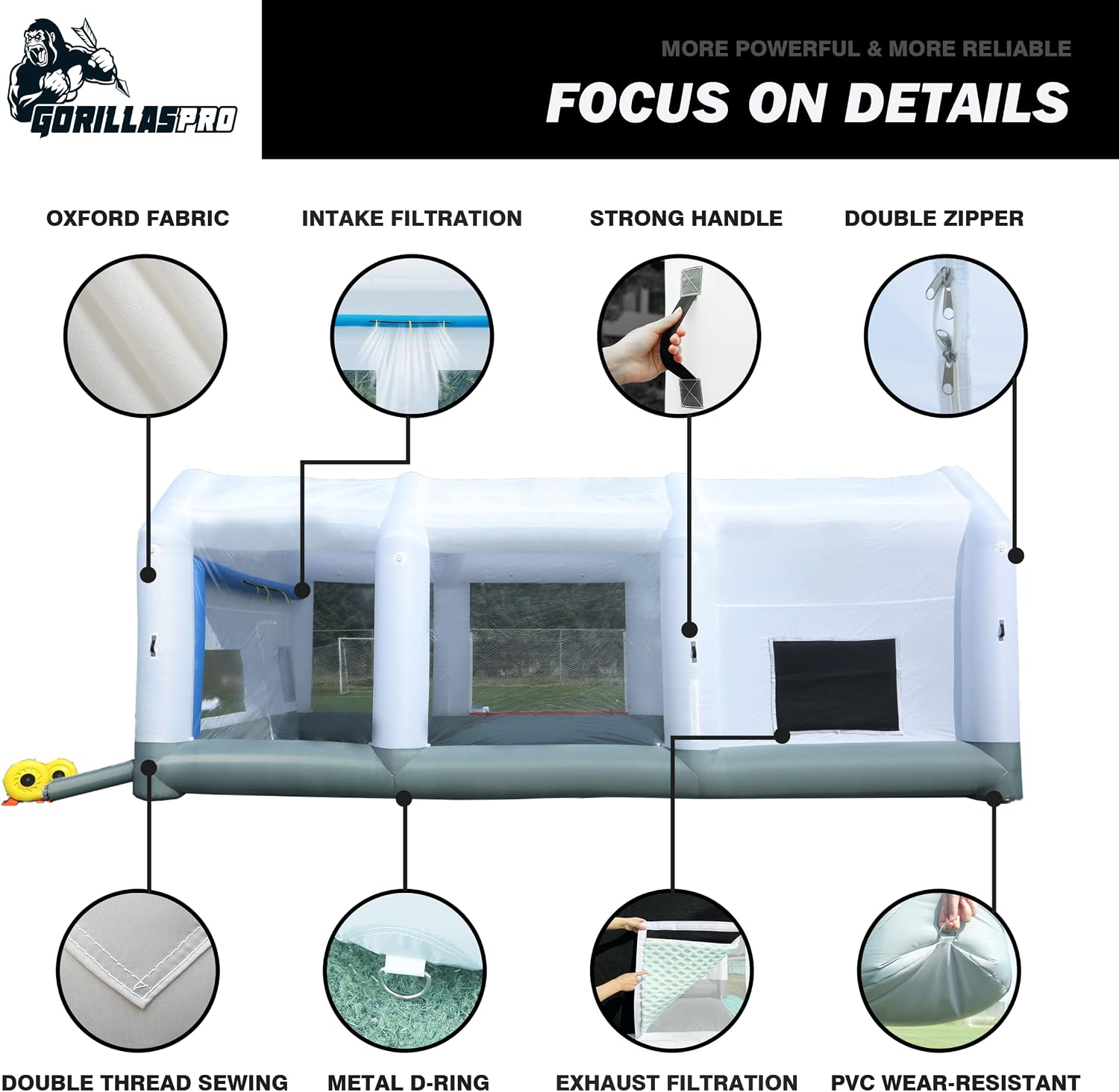 GORILLASPRO Portable Inflatable Paint Booth 26x15x10Ft, Inflatable Spray Booth with 2 Blowers (950W+950W)