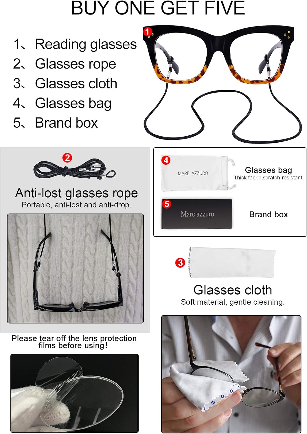 MARE AZZURO Oversized Reading Glasses Women Trendy Large Readers 0 1.0 1.25 1.5 1.75 2.0 2.25 2.5 2.75 3.0 3.5 4.0 5.0 6.0 (Black, 250)
