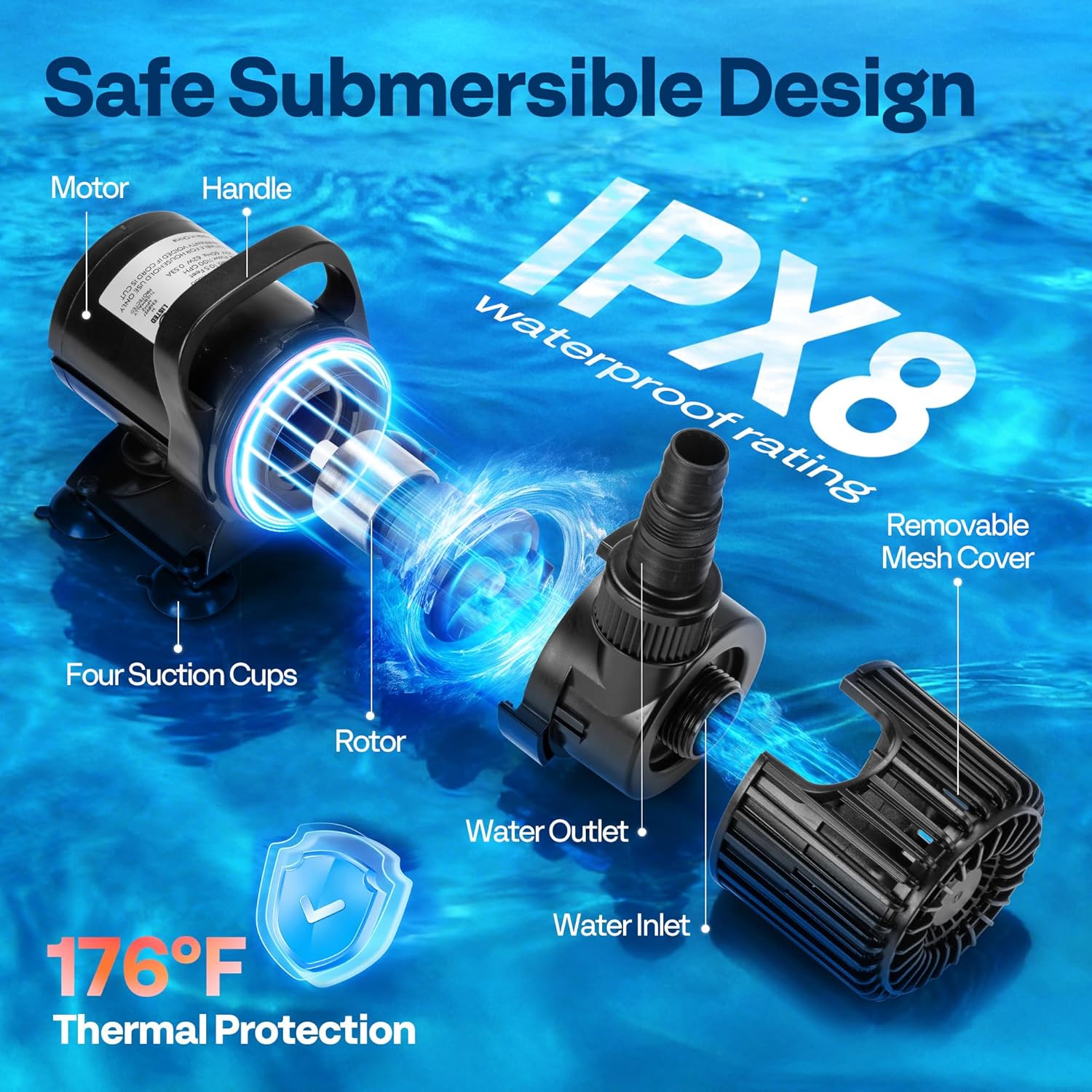 VIVOHOME 100W Pond Pump, 1600GPH Submersible Water Pump for Koi Pond