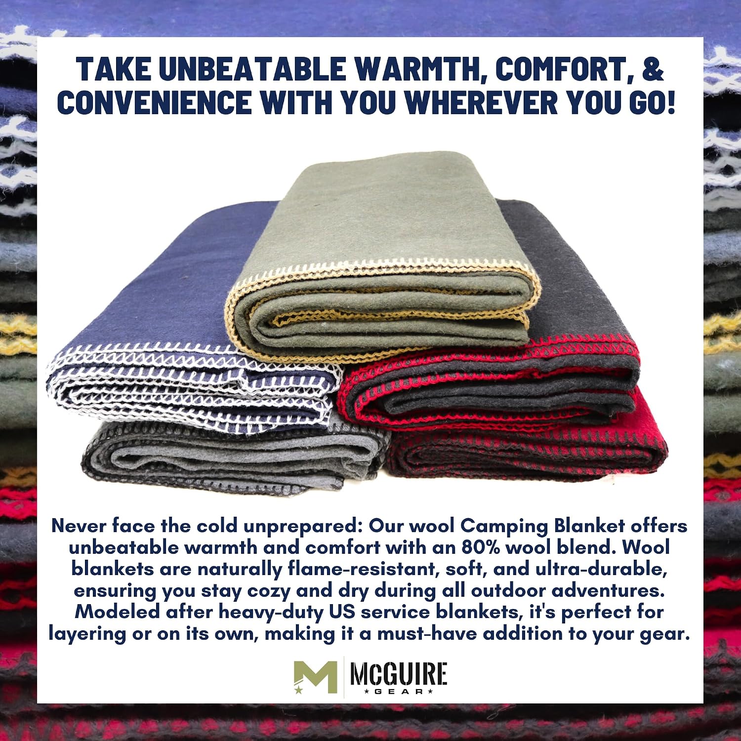M MCGUIRE GEAR Heavy Duty Wool Blanket, Survival, Emergency, and First Aid Use – Mil-Spec, Fire Retardant
