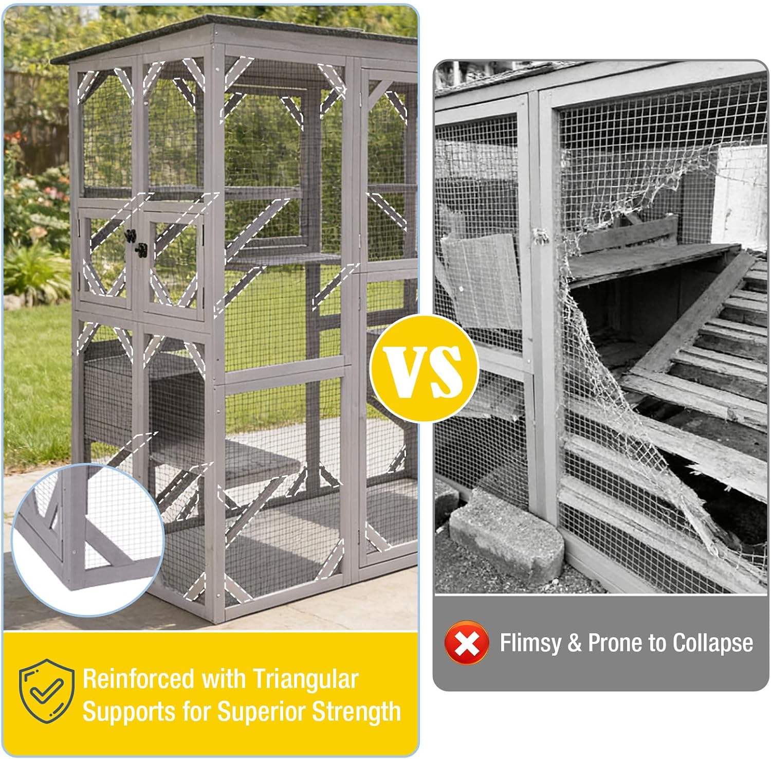 Aivituvin Cat House Outdoor Cat Catio Wooden Large Enclosure with Run on Wheels 70.9" Upgraded Version Catio with Reinforcement Strip