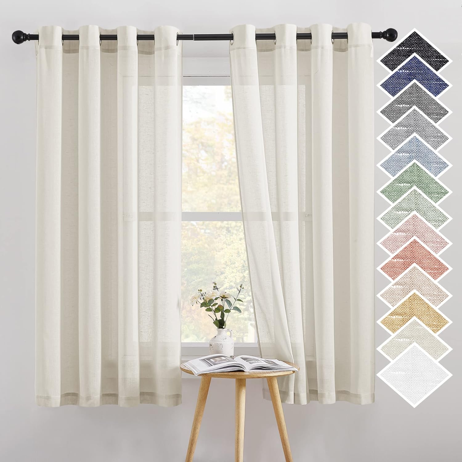 NICETOWN Linen Curtains Semi Sheer Bedroom Window Curtains