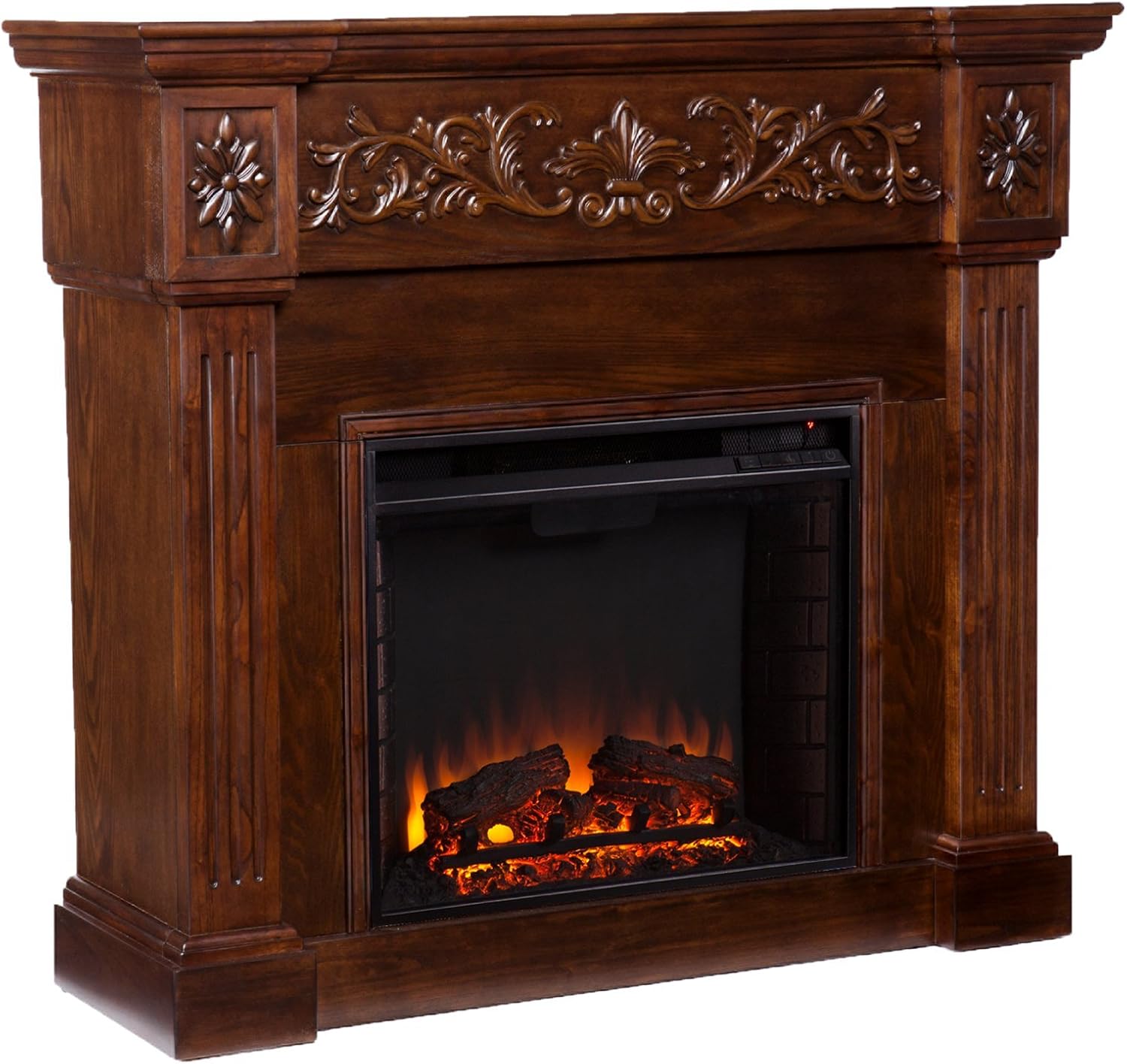 SEI Furniture Southern Enterprises Calvert Carved Electric Fireplace, Espresso Finish