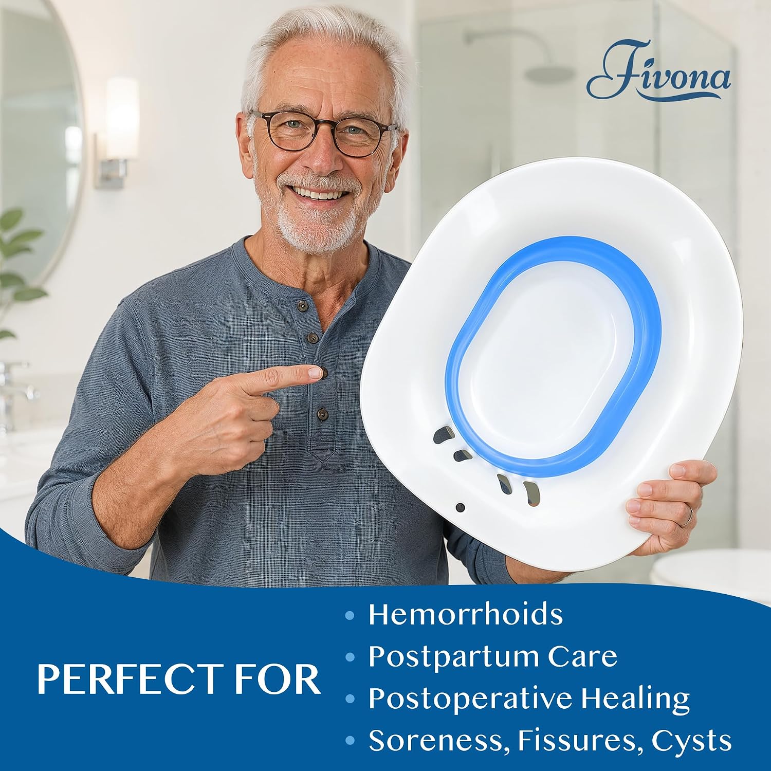 Fivona Sitz Bath for Toilet Seat Postpartum and Hemorrhoids Care - Yoni Steam Seat - Foldable Basin for Epsom Salt Soak - Portable Bidet BPA Free