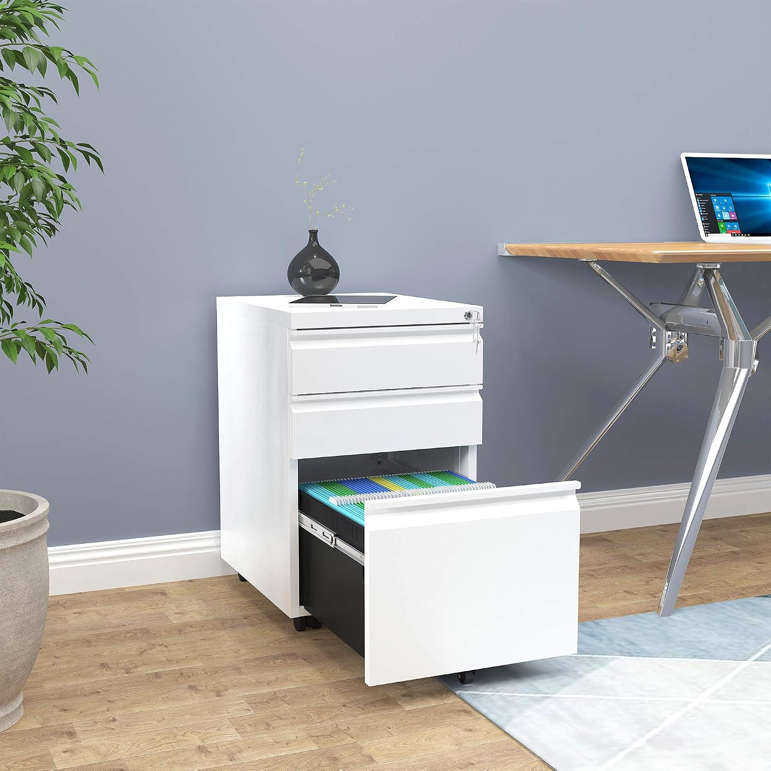 YITAHOME 3-Drawer Mobile File Cabinet with Lock | Office Storage Filing Cabinet for Legal/Letter Size