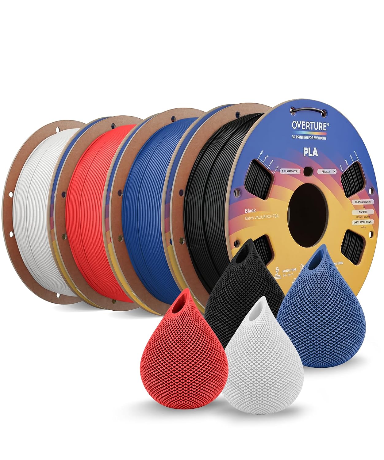 OVERTURE High Speed PLA Filament 1.75mm 3D Printer Filament,1kg White