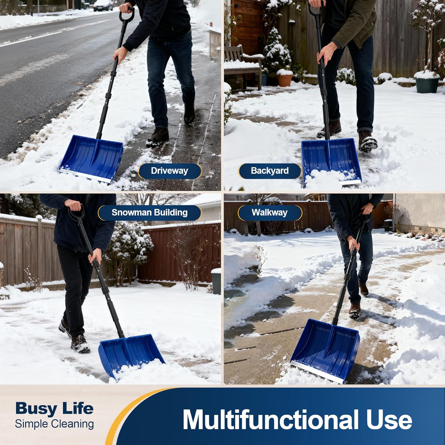 Yocada Snow Shovel for Driveway Home Garage Snow Removal 55 inch Long | with D-Grip Handle Aluminum Strip Large Capacity Shovel for Garden Car