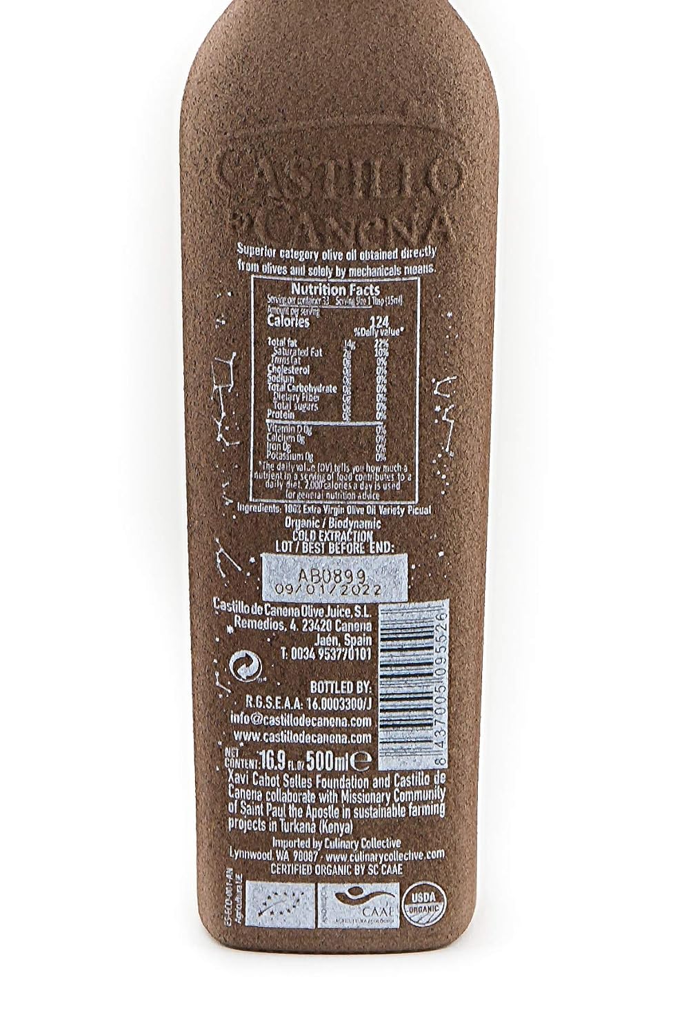 Castillo de Canena Organic Extra Virgin Olive Oil, 500 Milliliters | 16.9 Ounces, Cold Pressed, From Spain, Biodynamic, 100% Environmentally Sustainable, Picual