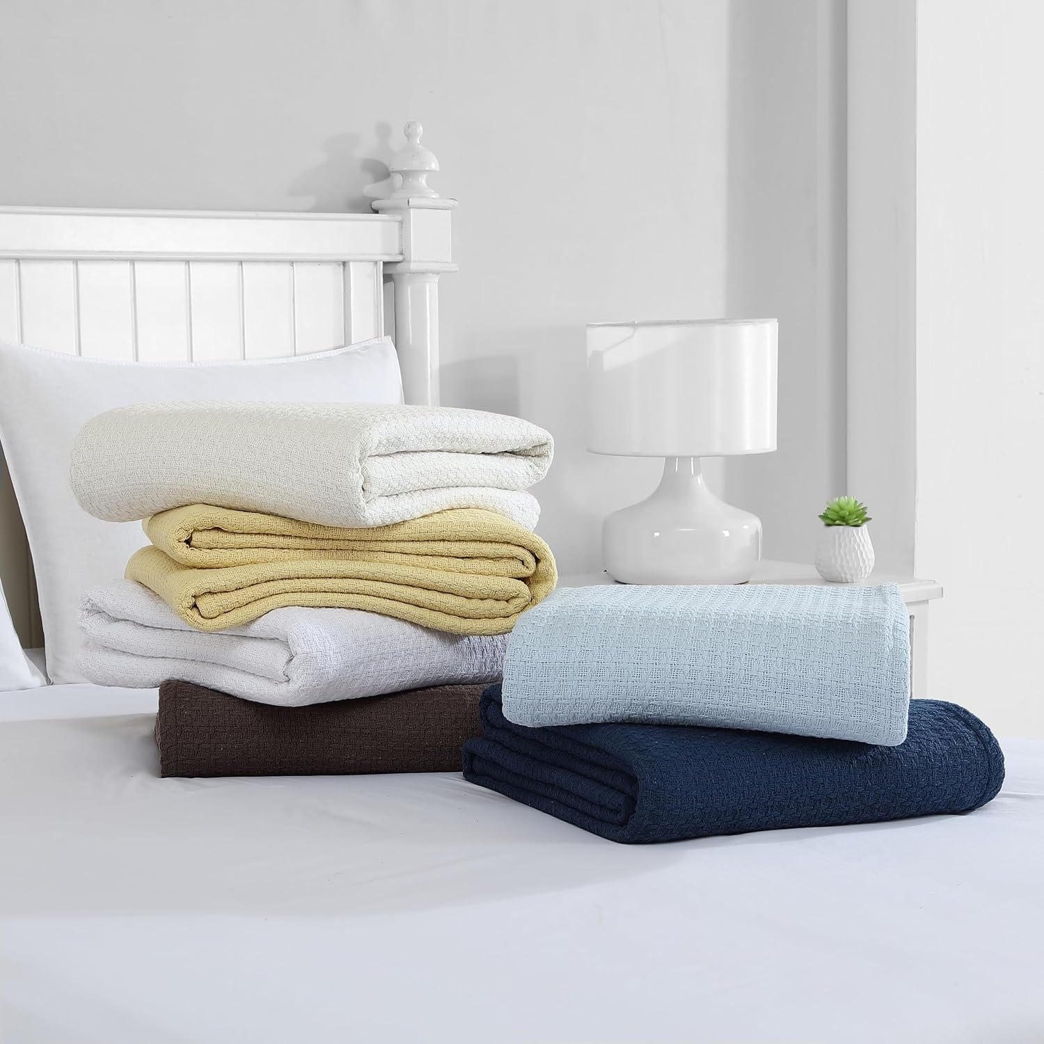 Grand Hotel Lightweight Full/Queen Blanket, 100% Cotton, Pearl Blue | All-natural yarn-dyed mercerized cotton is exceptionally durable, breathable and soft