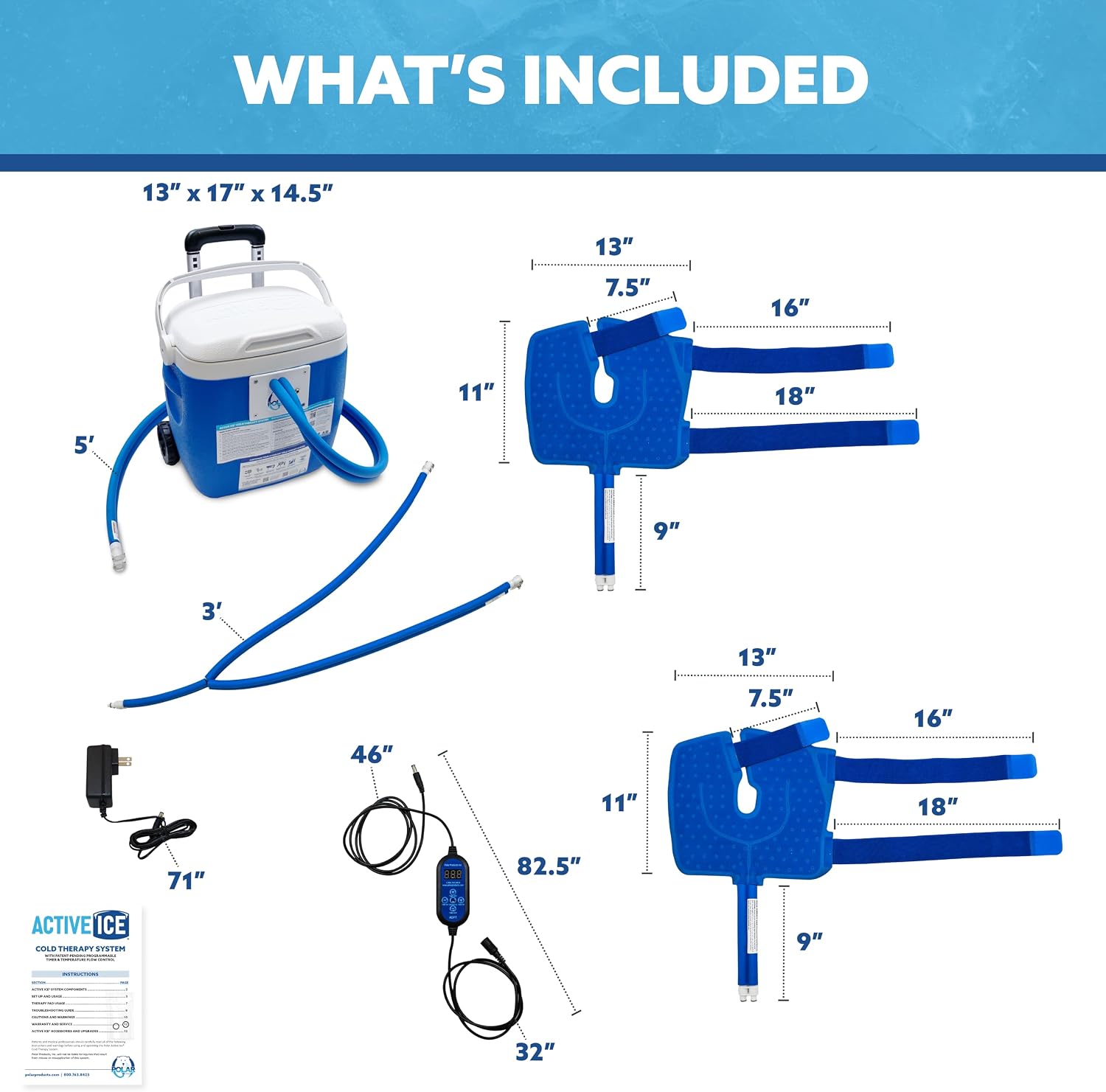 Polar Active Ice 3.0 Cold Therapy Ice Machine System w Programmable Timer, Shoulder Pad & Compression Wrap for Targeted Coverage