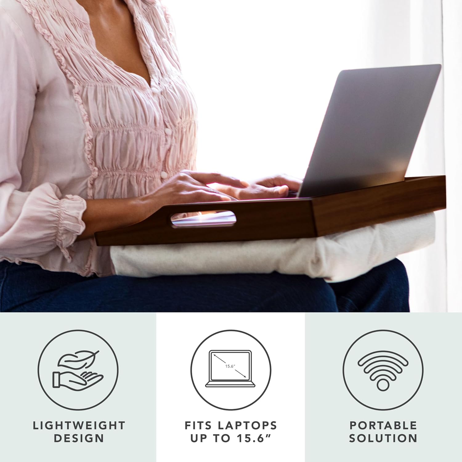 ROSSIE HOME Wood Lap Tray – Natural Acacia, Fits 15.6” Laptops
