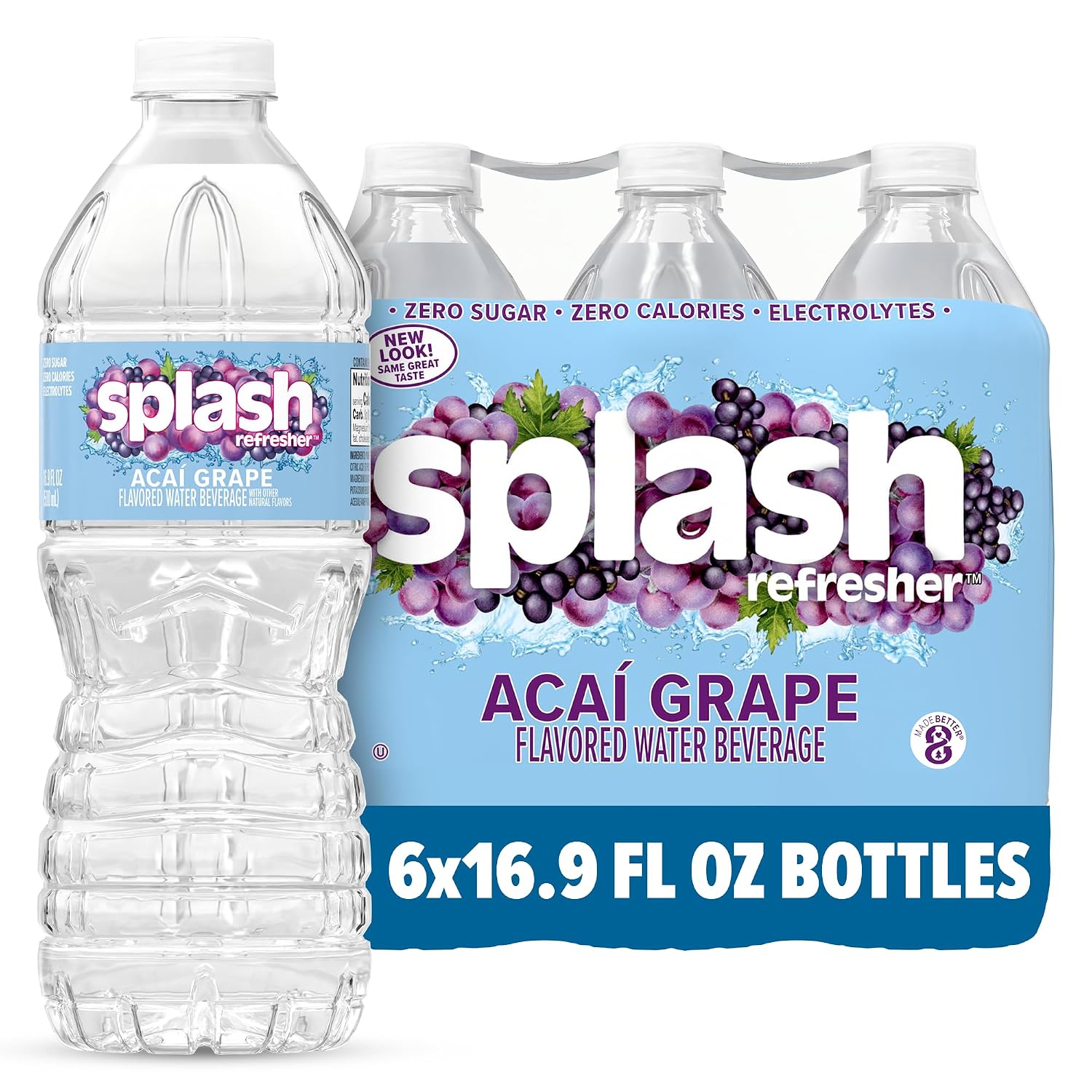 SPLASH REFRESHER Flavored Water Bottles, Mandarin Orange - 6 Pack | Refreshing Flavored Bottled Water with Electrolytes - Zero Sugar & Zero Calories - 16.9 Fl Oz