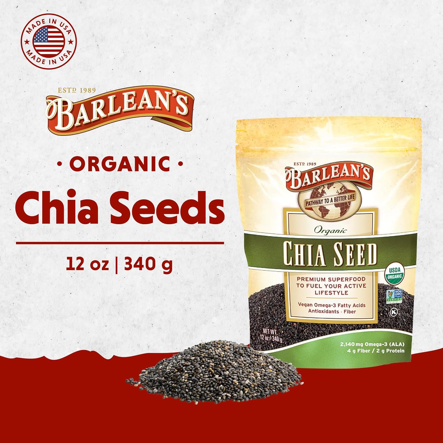 Barlean's Forti-Flax Organic Ground Flaxseed, Omega-3 Fiber, 16oz, 2-Pack | Ground whole raw flax seeds, Lignans, ALA omega-3, Fiber, Non-GMO, Vegan, For smoothies, baking, oatmeal & yogurt