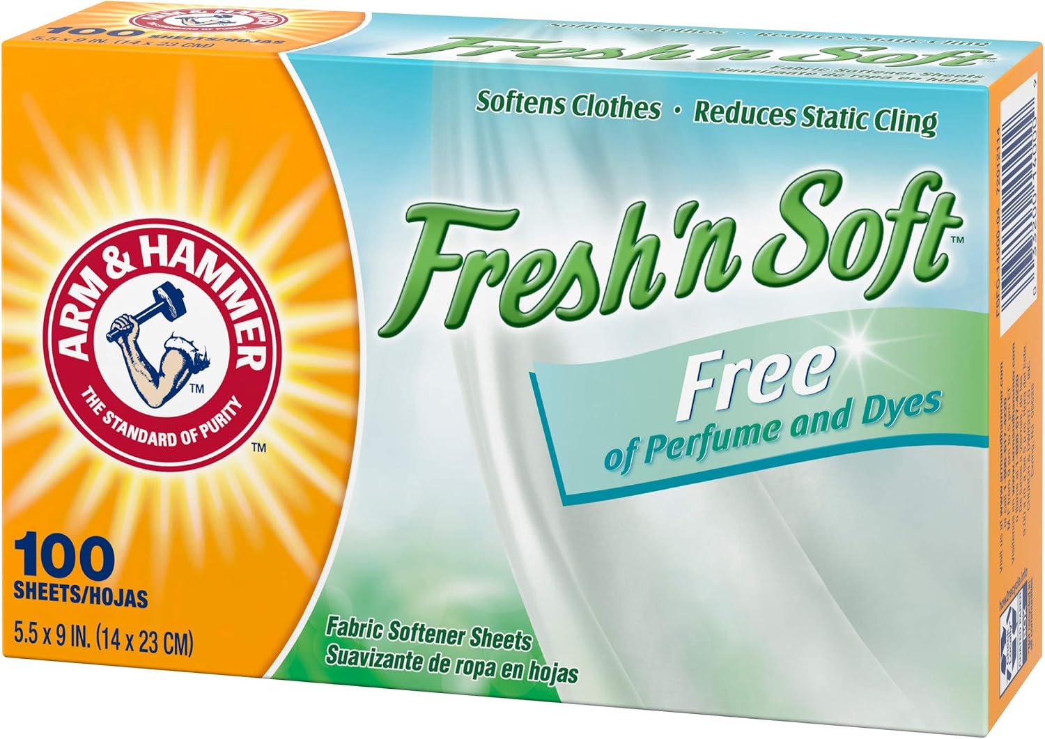 Arm & Hammer Fabric Softener Sheets, Free of Perfumes and Dyes, 100 ct