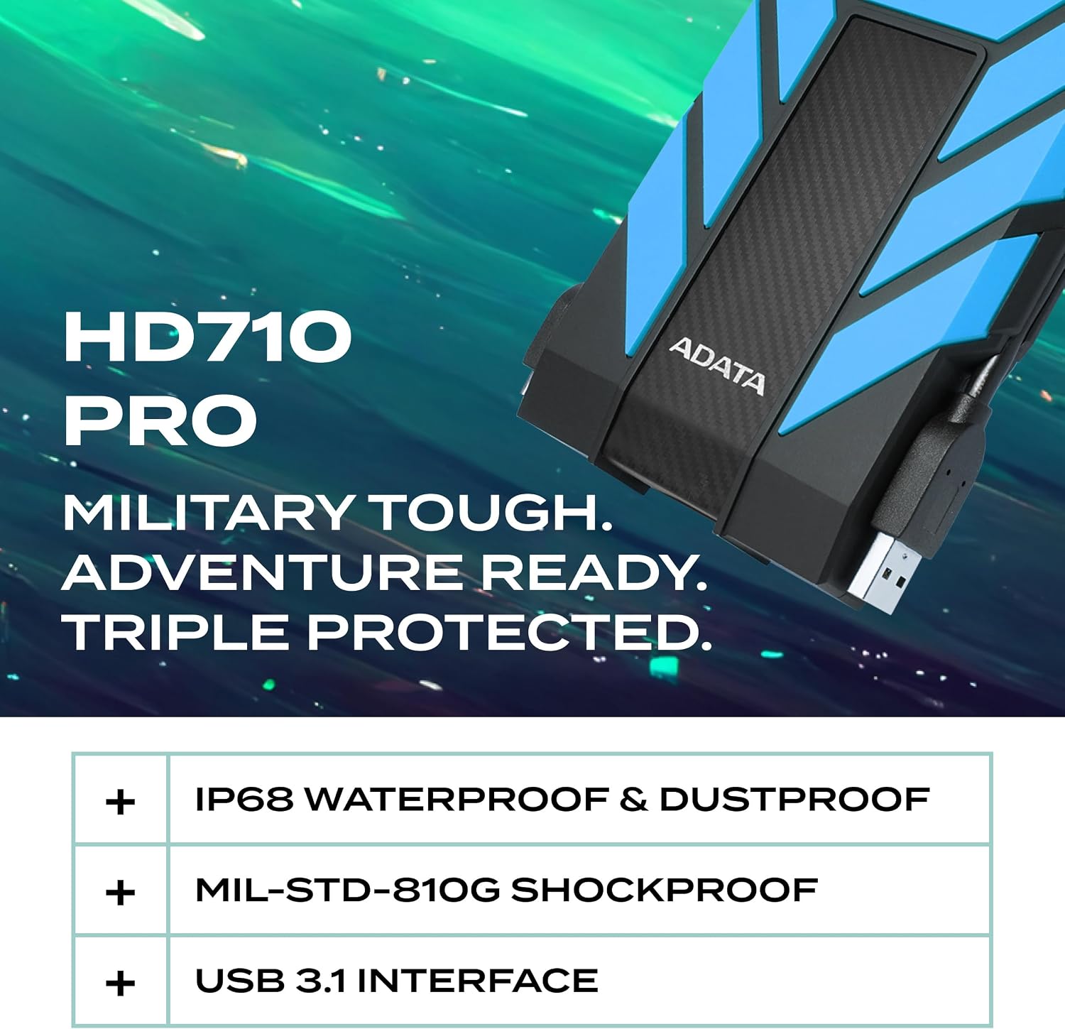 ADATA HD710 Pro - 4 TB External Hard Drive - Shockproof, Waterproof & Dustproof - Durable Storage - For Gamers, Students & Professionals - Mac, PC & Linux Compatible - Black - AHD710P-1TU31-CBK