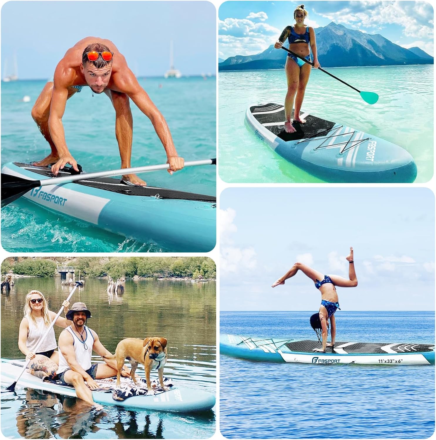 FBSPORT 11' Premium Stand Up Paddle Board, Yoga Board with SUP Accessories & Carry Bag | Wide Stance, Surf Control, Non-Slip Deck, Leash