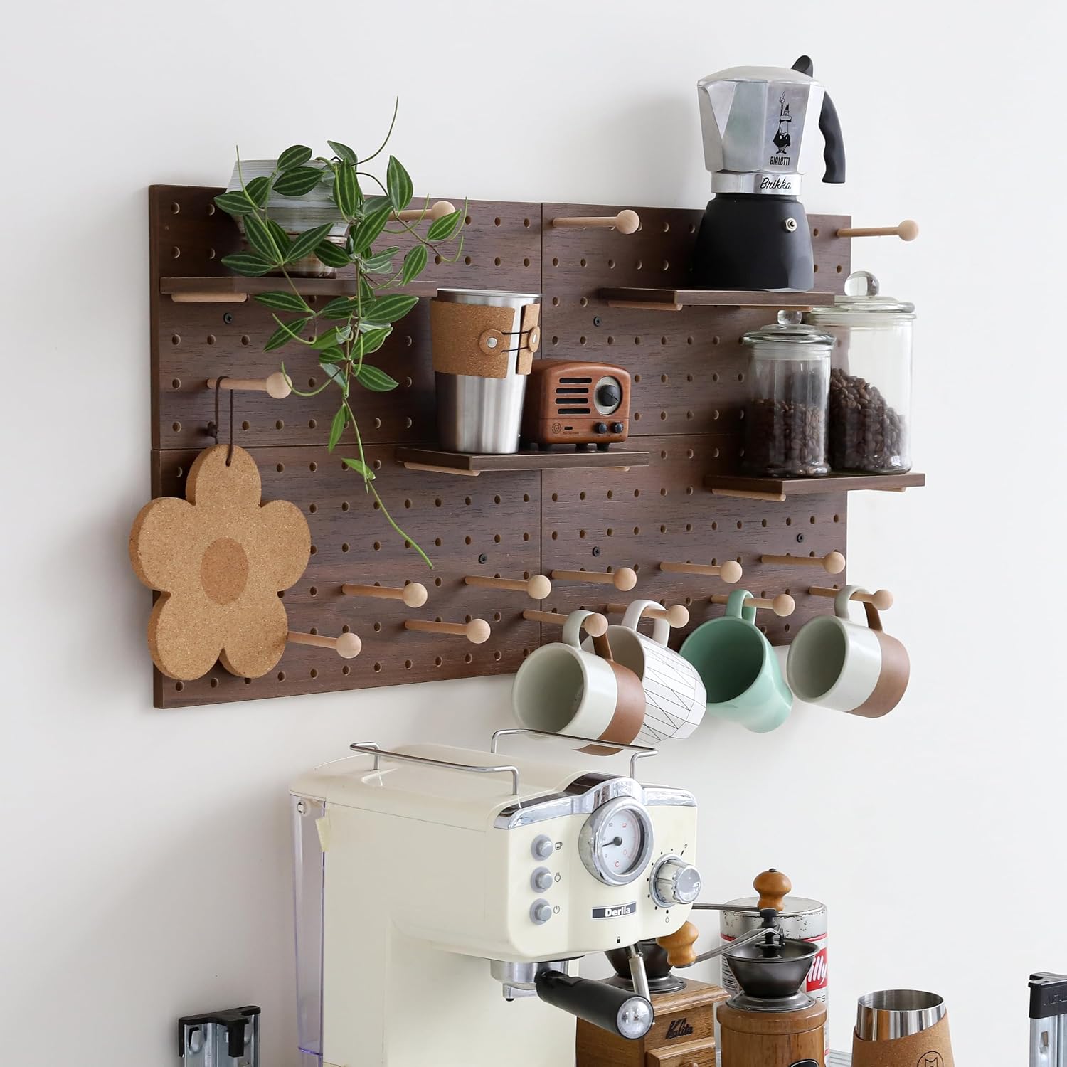 Wooden Pegboard Modular Display Organization Storage Wall Hooks Shelf(Color:Oak)