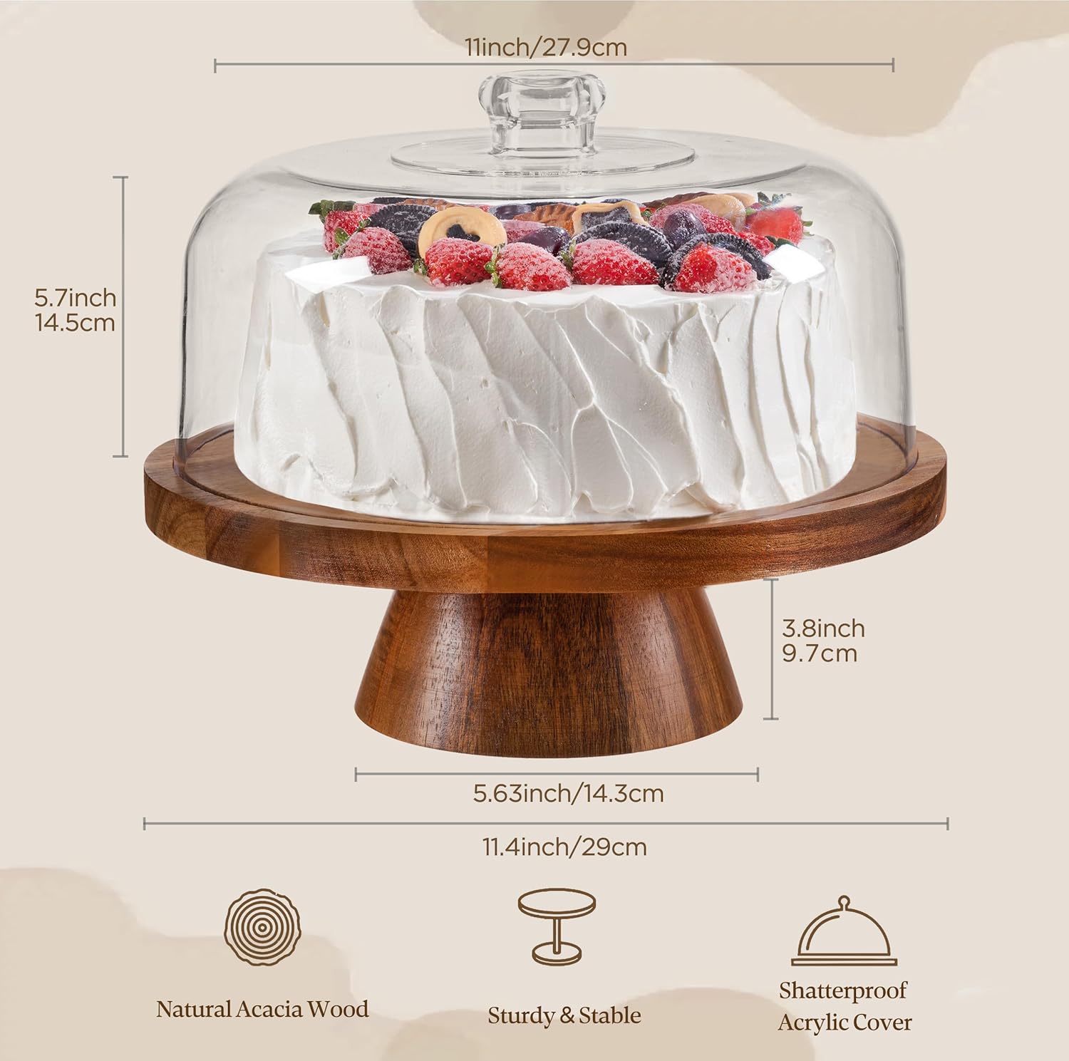 HBlife Cake Stand with Lid (12.2"), Multifunctional Cake Stand with Acrylic Dome, Acrylic 6-in-1 Cake Plate Display Stand with Cover for Baking Gifts, Birthday Kitchen Parties, Weddings