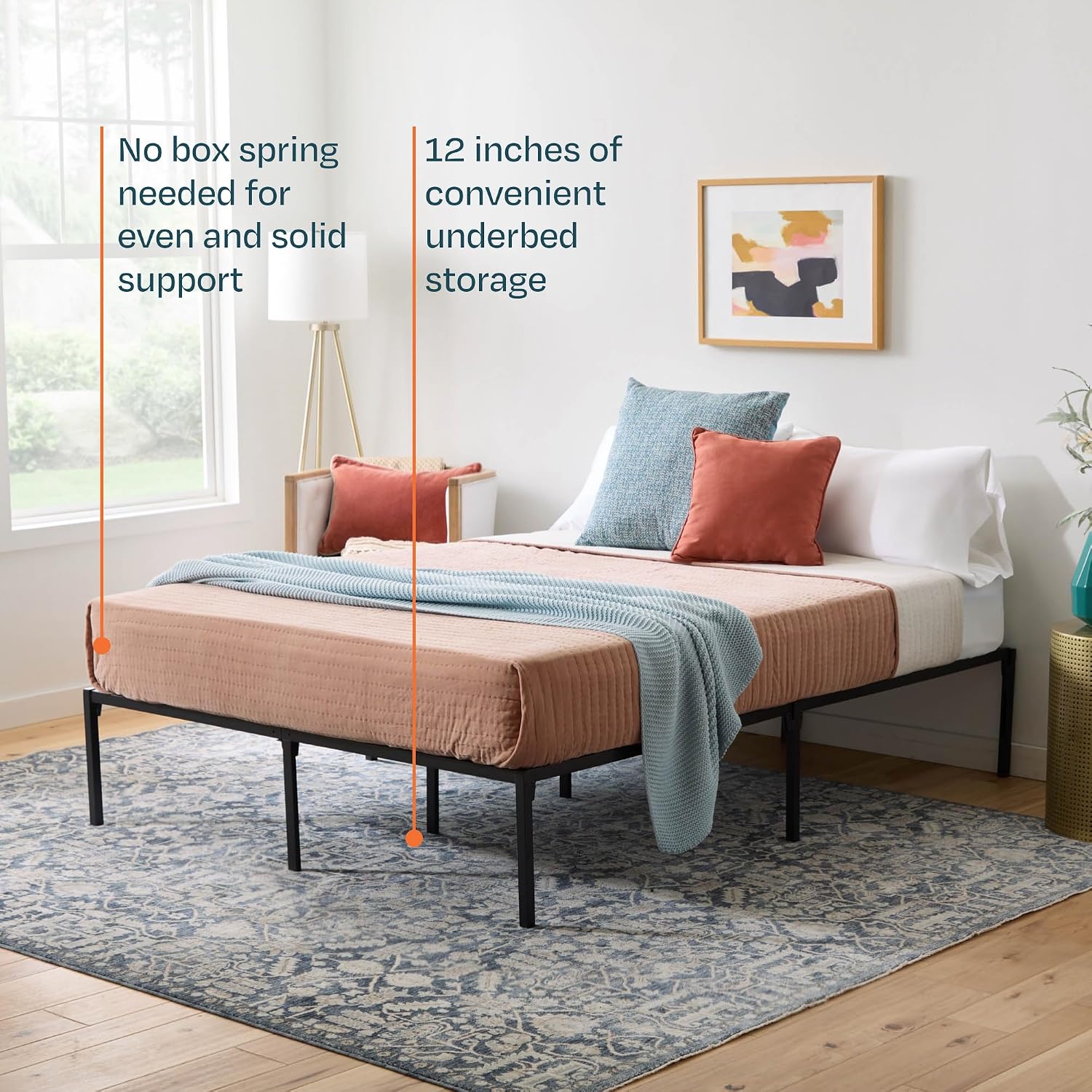 Linenspa Folding Metal Platform Bed Frame - Easy Assembly - Sturdy Steel - No Box Spring Needed - Underbed Storage - Mattress Foundation - 14" High