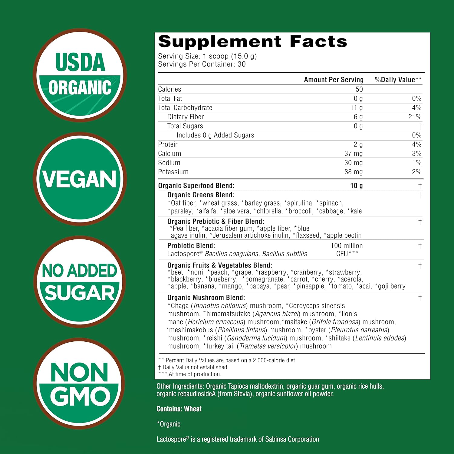 Country Farms Organic Super Greens Powder, Daily Greens Drink Mix with 50 Organic Superfoods, Fruits, Vegetables, Fiber, Mushrooms & Probiotics for Gut Health, Digestion & Energy, Berry Flavor