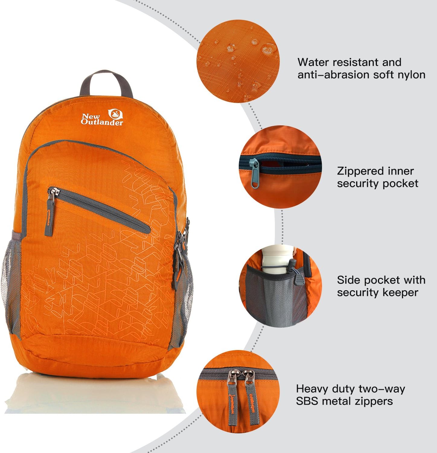 Packable Handy Lightweight Travel Hiking Backpack Daypack-Orange