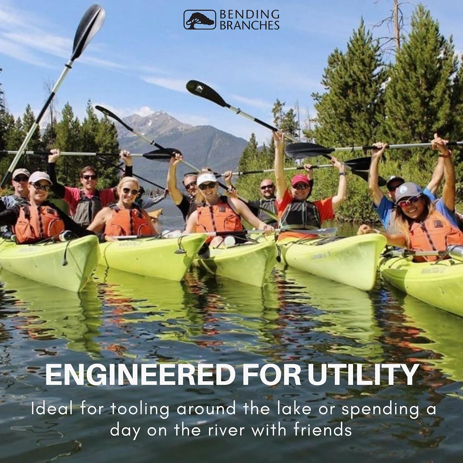 Bending Branches Whisper Kayak Paddle – 2‑Piece Aluminum Shaft, Polypropylene Blades, Adjustable 0°/60° Feathering, Black Comfort Grips, Dihedral Blade Design for Recreational Paddling