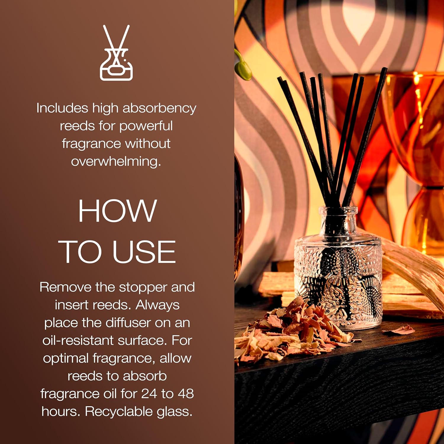 Voluspa Santal Vanille Scented Reed Diffuser, 3.4 oz, Luxury Santal Diffuser, Oil Reed Diffusers for Home, Handcrafted in the USA