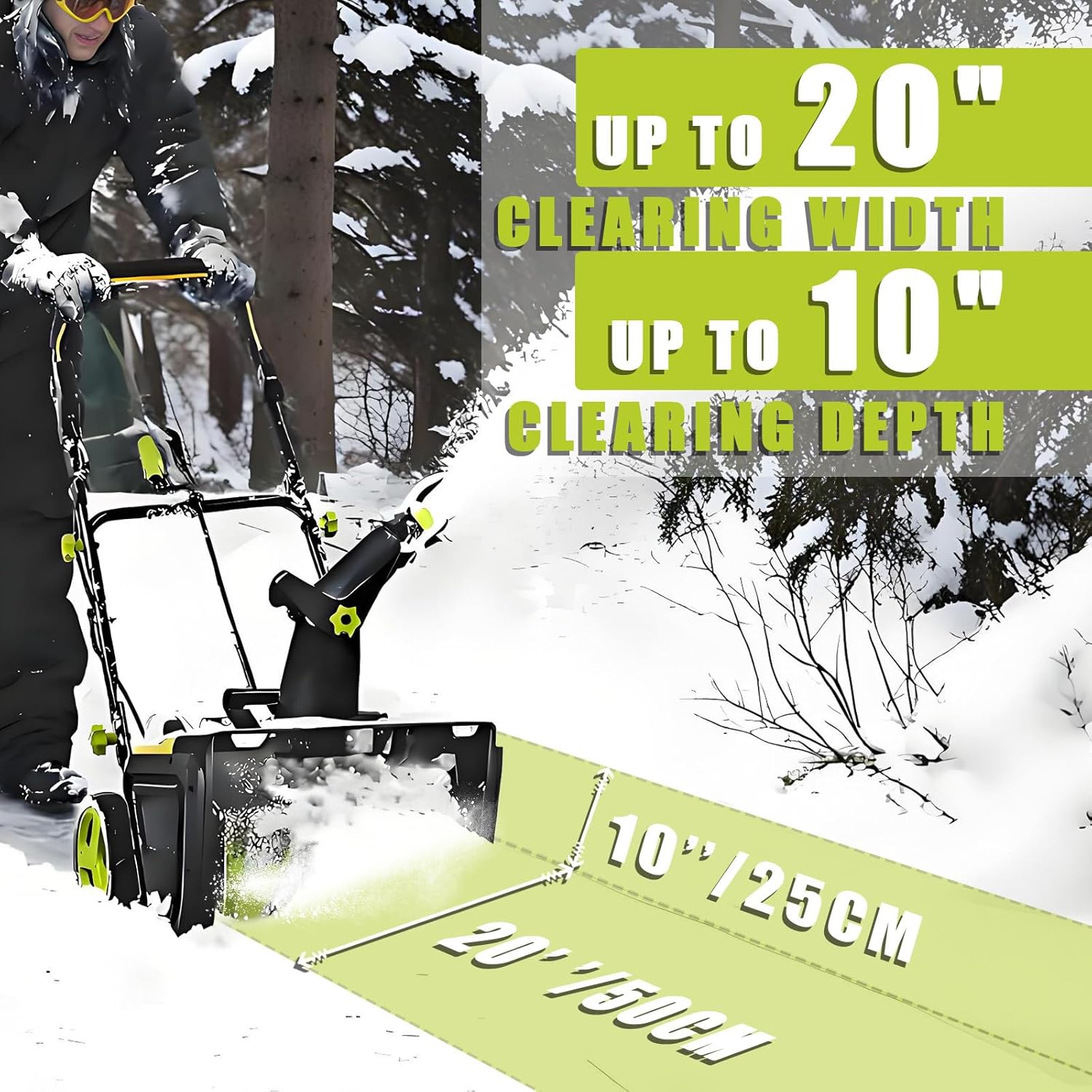 BANGBANGJI Snow Blower Cordless, 40V Snowblower Battery Powered 3500 W Brushless Motor, 20" Path, 25ft Max Throw, LED Lights for Driveway and Entryway