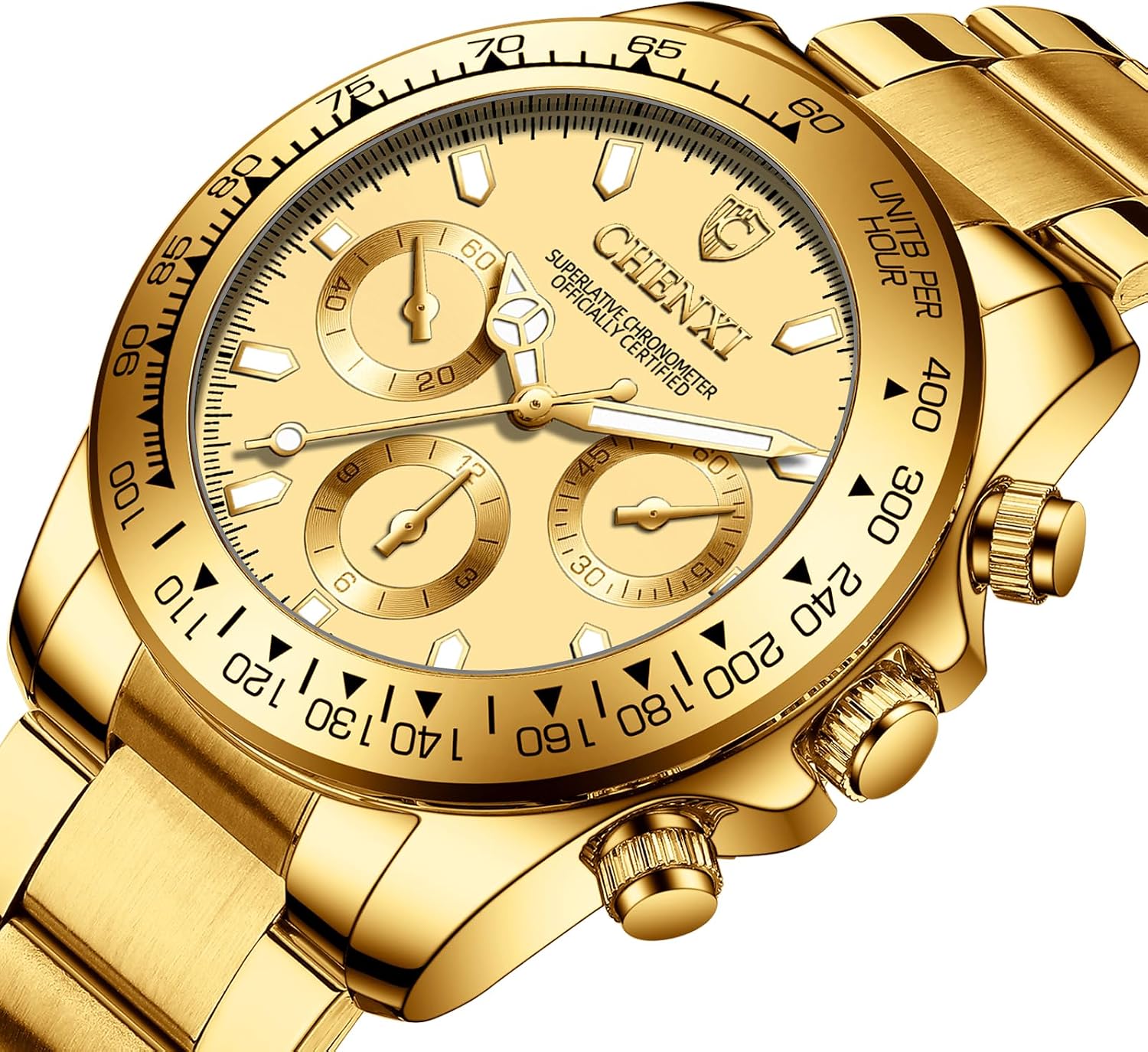 DREAMING Q&P Fq-005 Classic Style Gold Stainless Steel Mens Wrist Watches with Crystals for Man