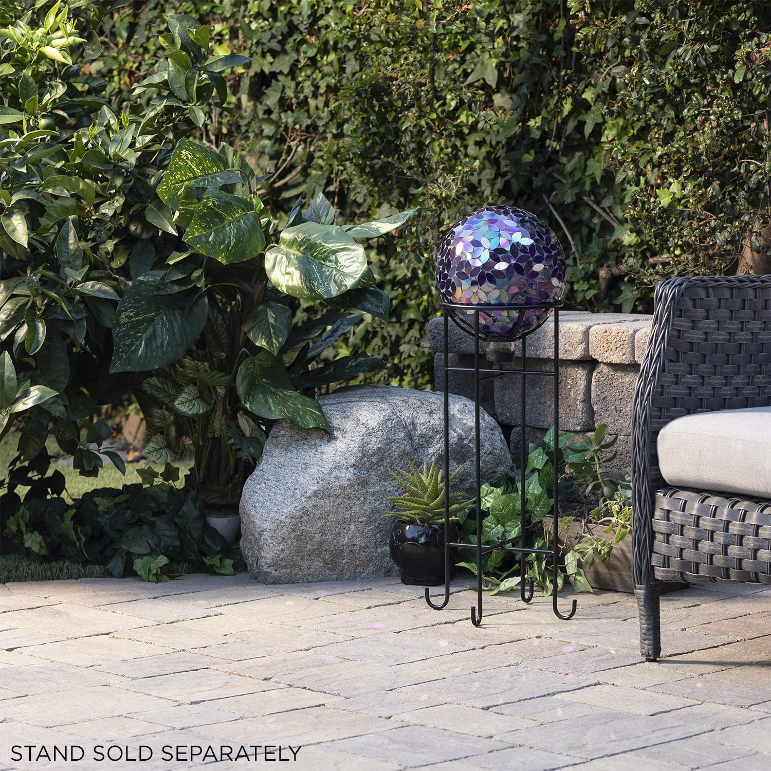 Alpine Corporation 10" Diameter Indoor/Outdoor Glass Mosaic Gazing Globe Yard Decoration, Purple Pearlized Petals Design
