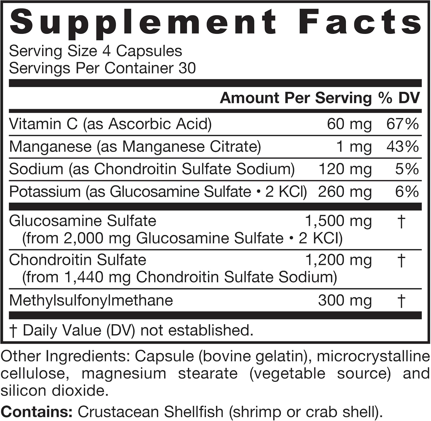 Jarrow Glucosamine, Chondroitin, and MSM, 120 Capsules | Joint Support Supplement With Vitamin C And Manganese, Bone & Joint Health, 120 Capsules, 30 Day Supply