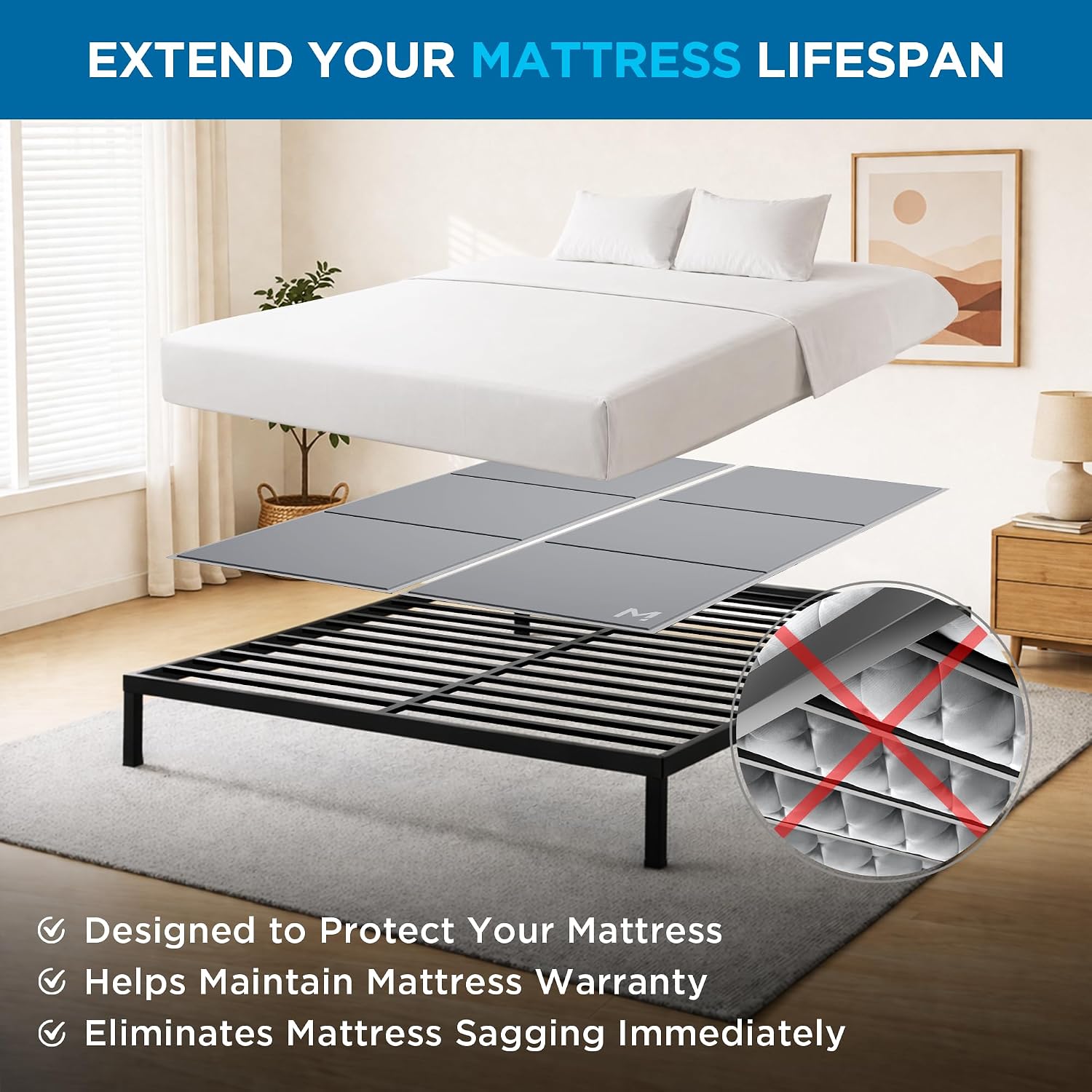 Original Bunkie Board Full Size (54x75) - Under Bed Support | Non-Slip Breathable Bed Support Board for Slatted Bed Frame, Anti-Sag, Noise Minimizing Moisture Resistant Bed Board