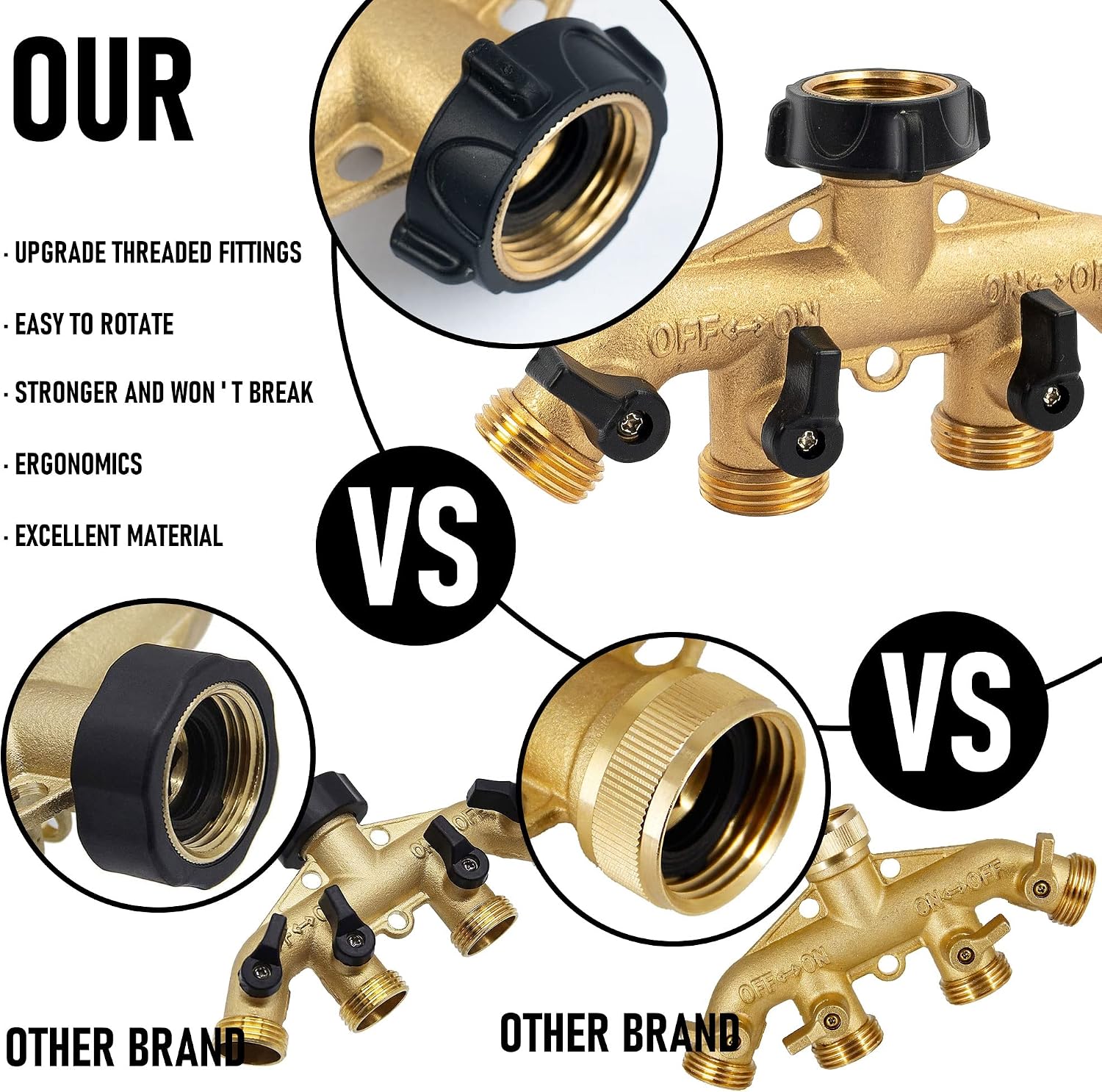 Hourleey Brass Garden Hose Splitter 2 Way, 3/4 Inch Hose Connector Tap Splitter, Hose Y Splitter