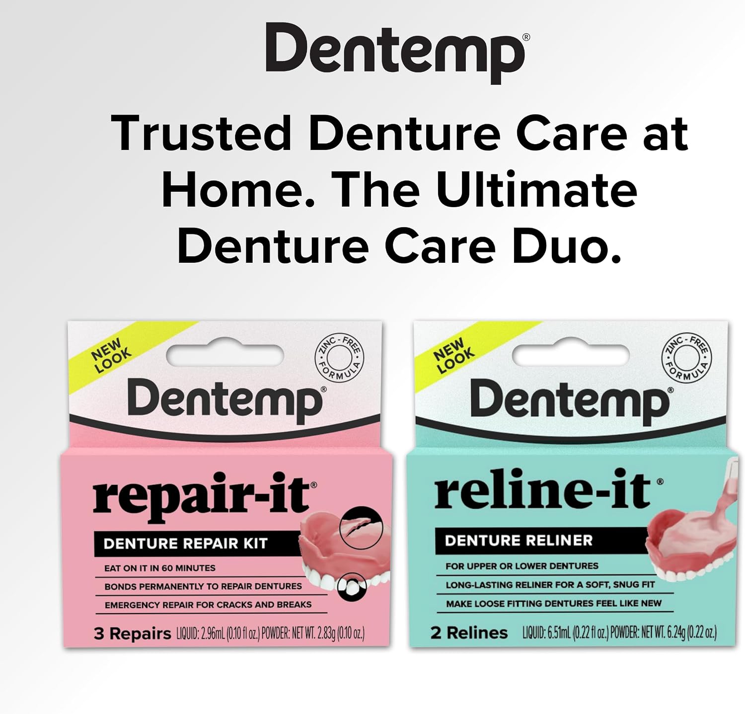 Dentemp Repair-it Denture Repair Kit & Reline-it Denture Reliner - Denture Kit (Multi-Pack) - Refit and Tighten Dentures for Both Upper & Lower