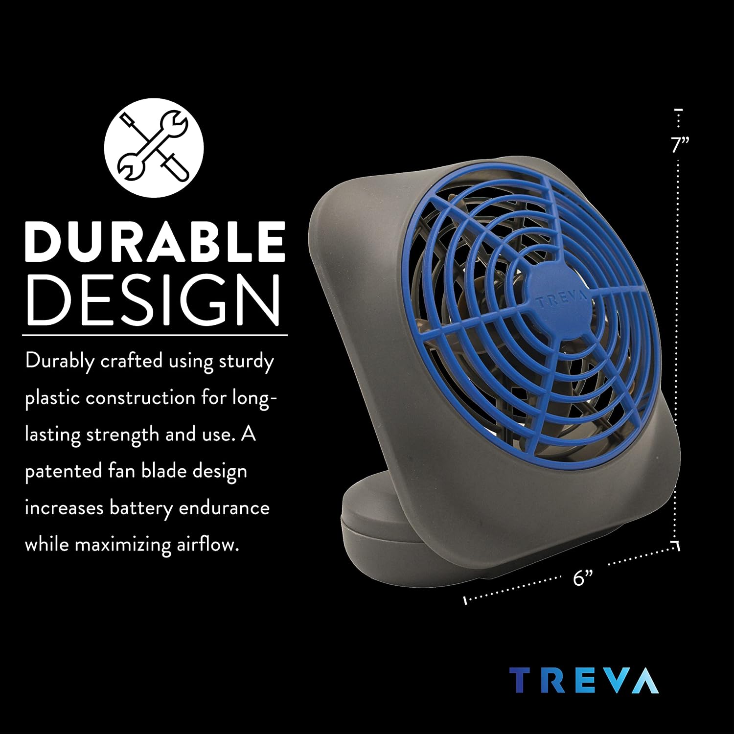 O2COOL Treva 5 in Portable Battery Powered Desk Fan 2-Speed Dark Blue | Yes