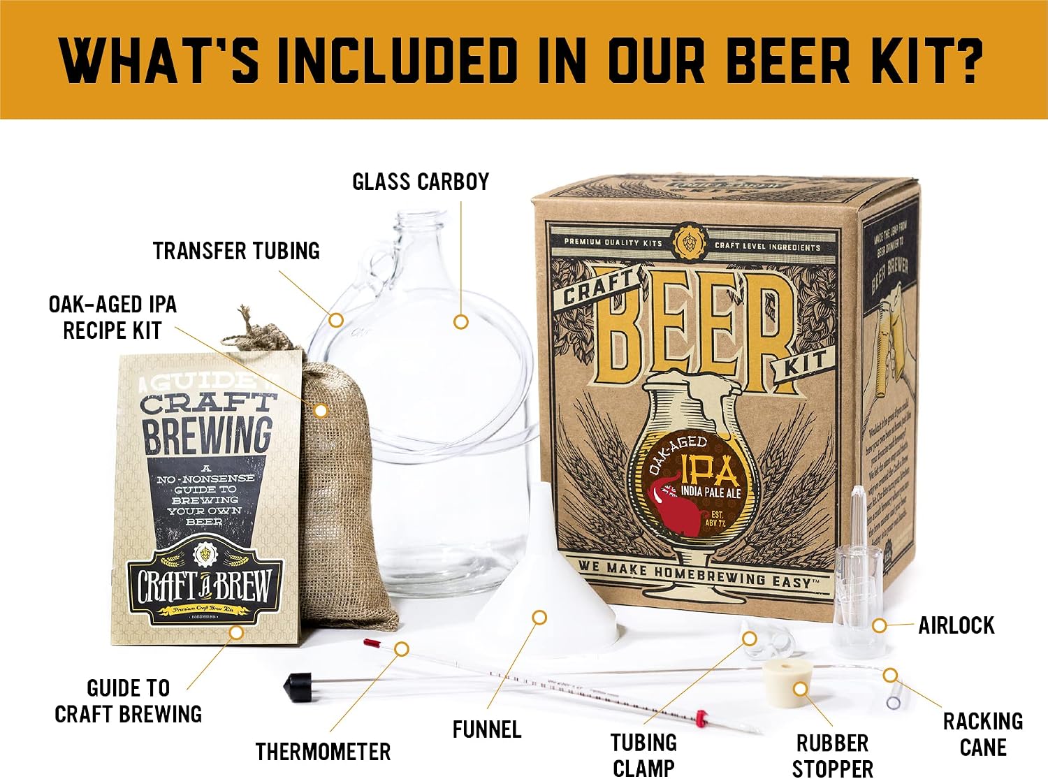 Craft A Brew - Hefeweizen - Beer Making Kit - Make Your Own Craft Beer - Complete Equipment and Supplies - Starter Home Brewing Kit - 1 Gallon