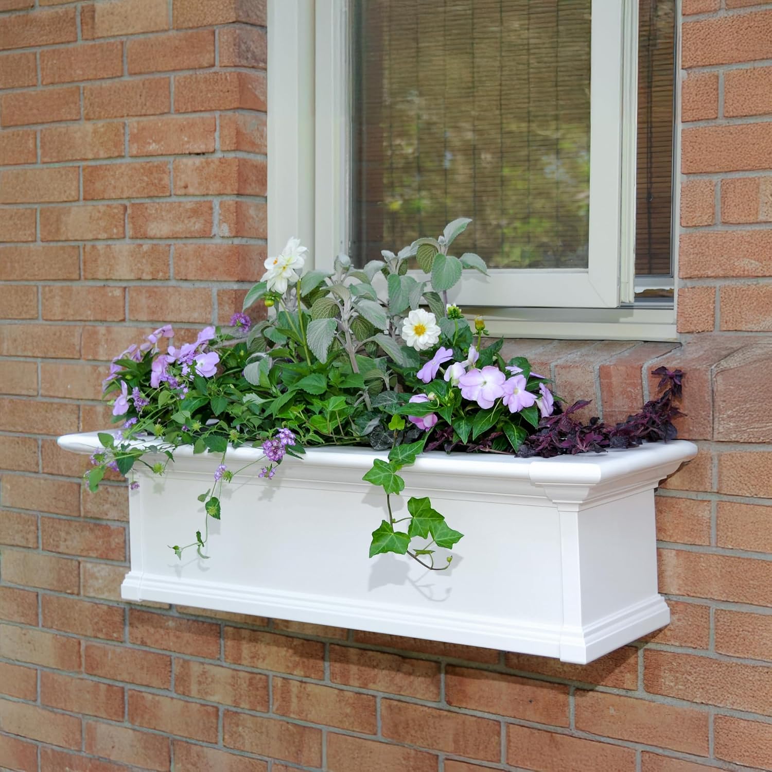 Mayne Yorkshire 60in Self-Watering Rectangular Window Box Planter, White | Self-watering, All season, Fade resistant, Customizable, Mounting brackets included, Built-in overflow, 15-year warranty