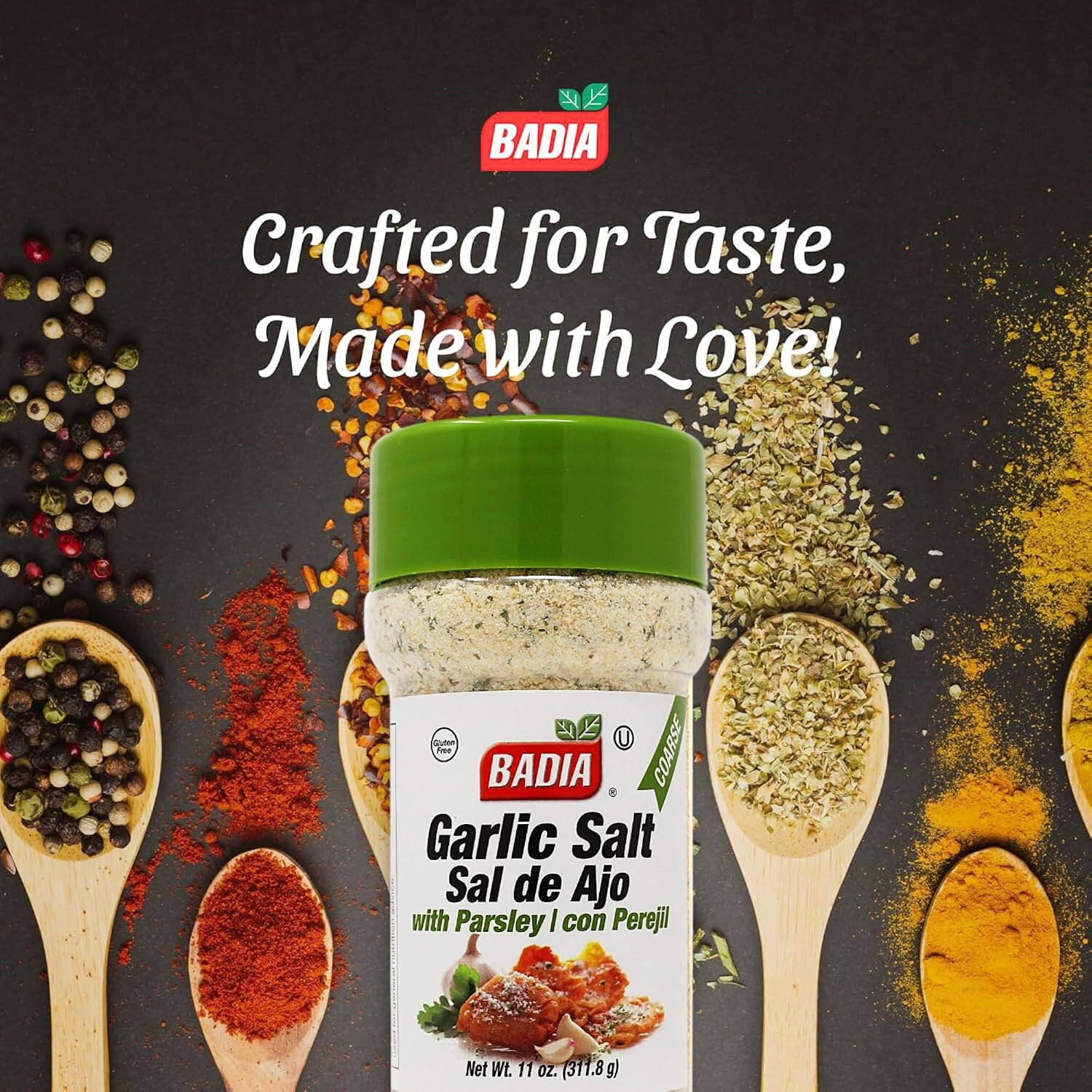 Badia Garlic Salt with Parsley 11 oz – Savory Blend with Bold Garlic Flavor, Salt & Bright Herb Finish