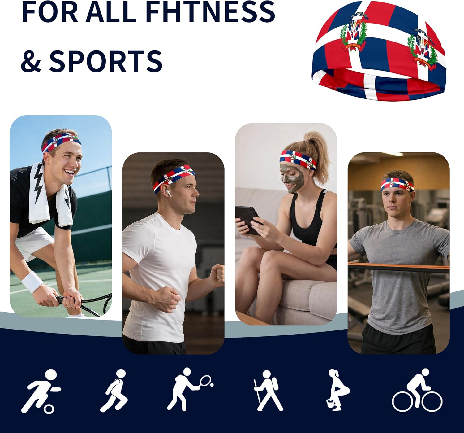 Sports Headband for Women Men,Flag Pattern Workout Head Band,Sweat Bands,Women Running Cycling Yoga Fitness,WorkoutSports Gift